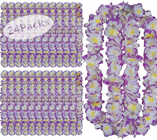 Leis for Luau Party - 24 unidades Leis de flores gruesas y exuberantes para fiestas Luau, graduaciones, cumpleaños y bodas en la playa,
