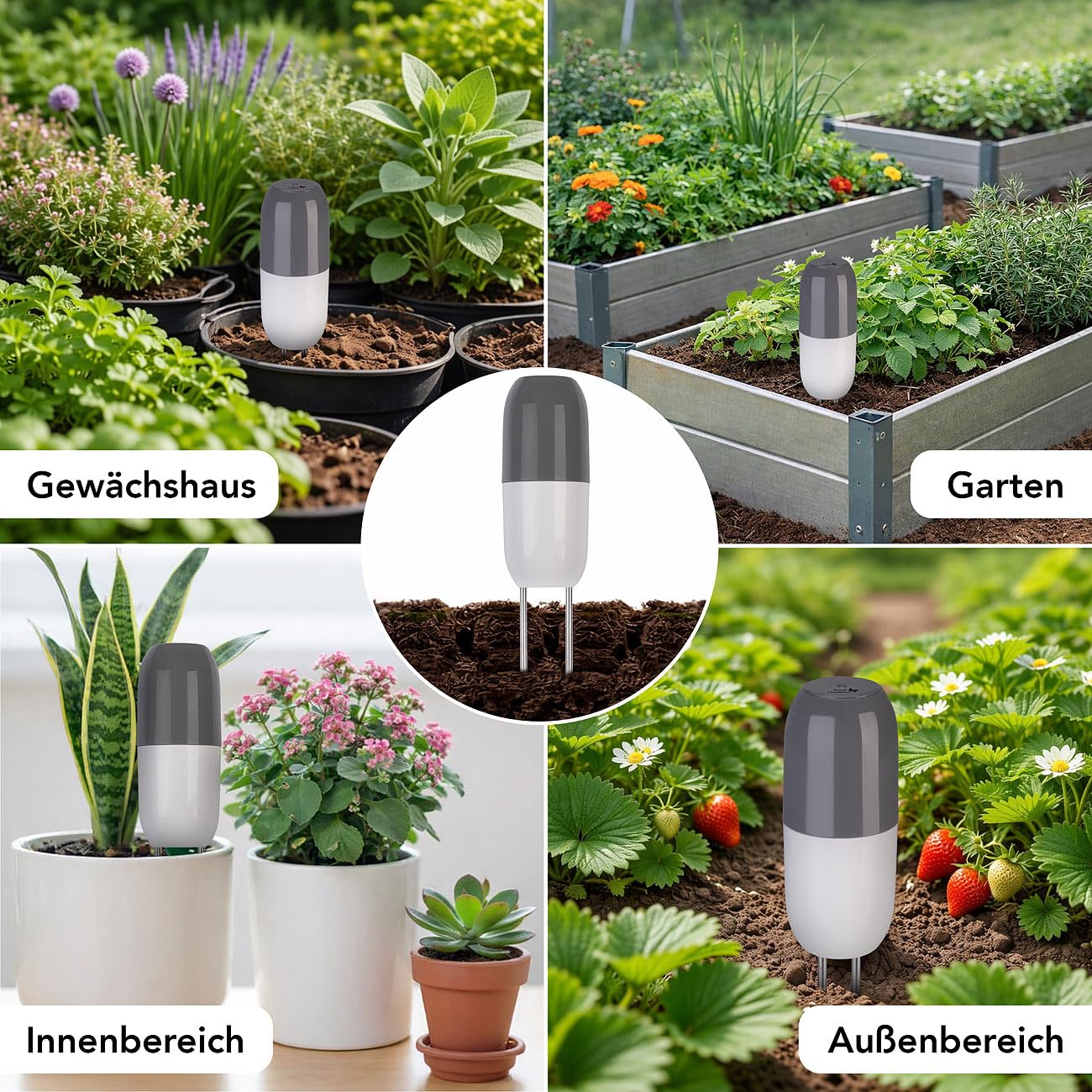 Royal Gardineer WLAN Pflanzen Sensoren: 4er-Set Smarter WLAN-Bodenfeuchtigkeits- & Temperatursensor, App (Pflanzenpflege Sensor, Boden Temperaturmessgerät)