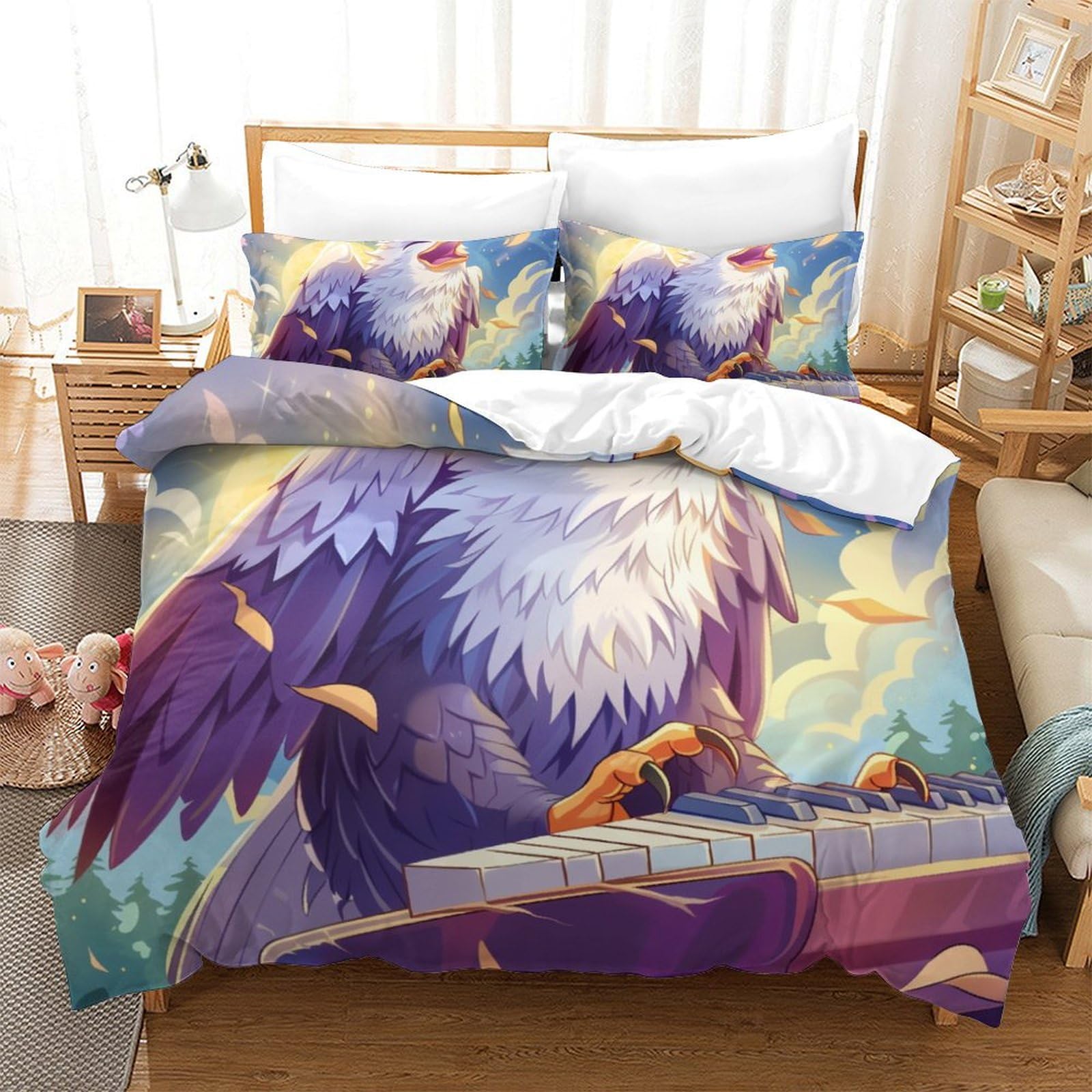 Parure de lit 260x220 cm en microfibre avec housse de couette aigle et taies