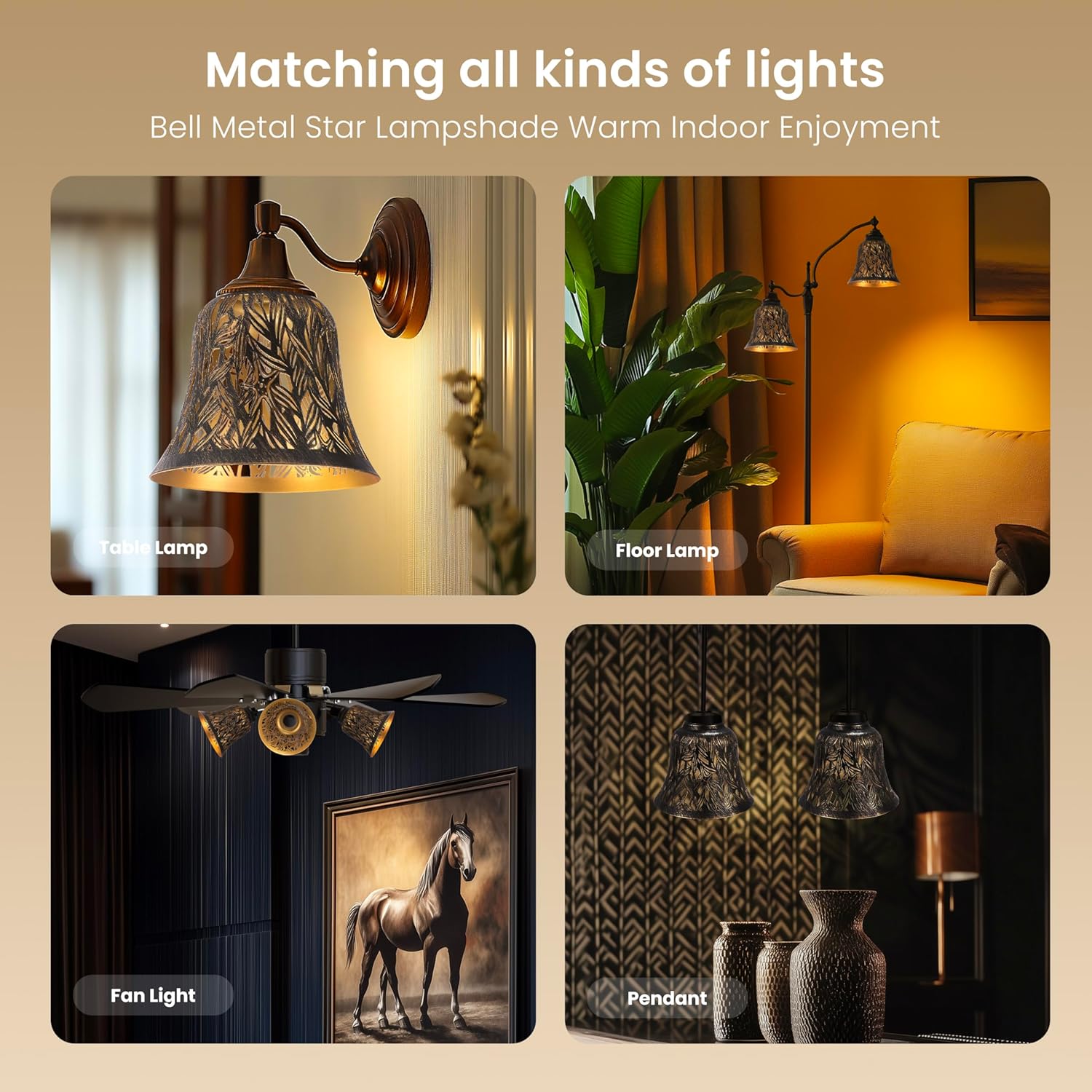 Lampshade, ALUCSET Ceiling Fan Light Covers Set of 4, Metal Replacement Light Globe Shades for Pendant Fixtures, Chandeliers, Wall Sconces, Table Lamps, 2-1/8" Fitter Size, 5-1/8" high x 6" Diameter Starfish image 2 of 7 B0DYDFGLSQ