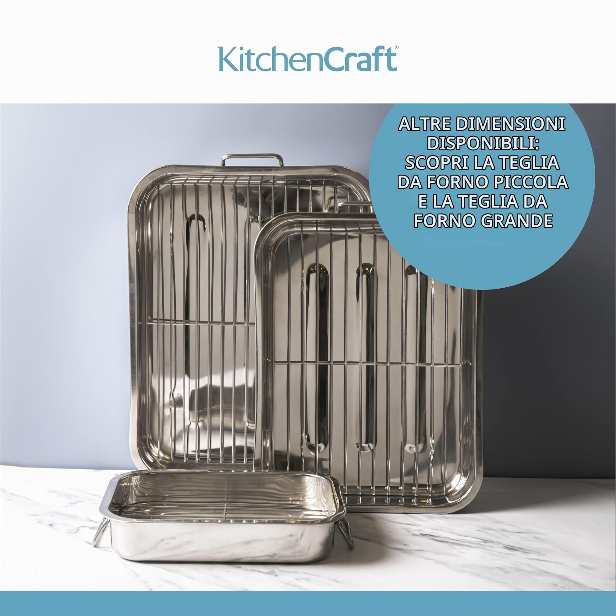 Kitchen Craft Padella per arrosto in acciaio INOX con griglia