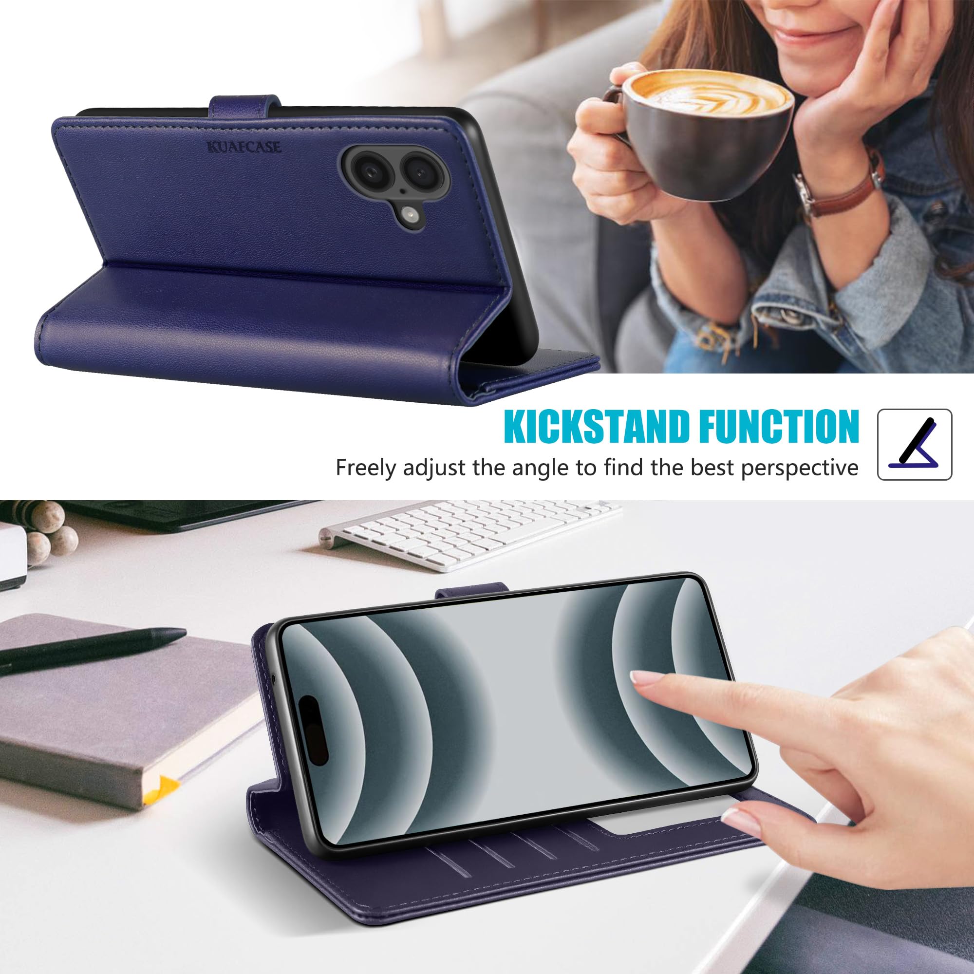 IPhone 16 Case - Slim Wallet Kickstand - MagSafe Compatible - Black – Raptic - View #5