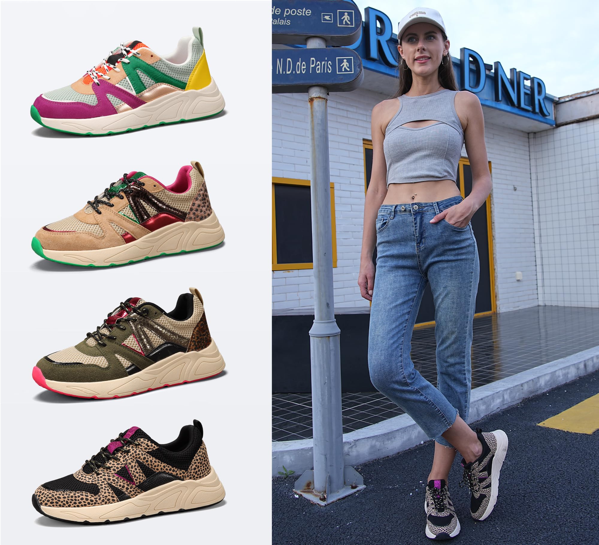 LUCKY STEP Zapatillas de Moda para Mujer - Plataforma de Leopardo para Caminar y Tenis