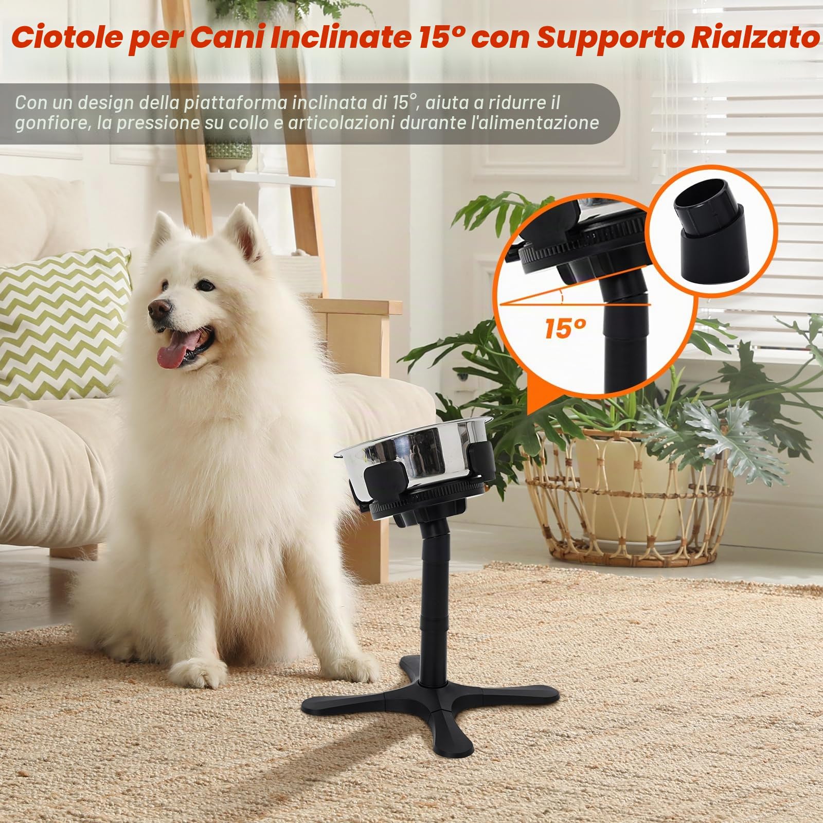 Ciotole Rialzate per Cani Grandi, Porta Ciotole per cani, 3 Altezze & Angoli Inclinazione, Compatibile Con Ciotole In Acciaio Inossidabile & Per cani Medi E Grandi