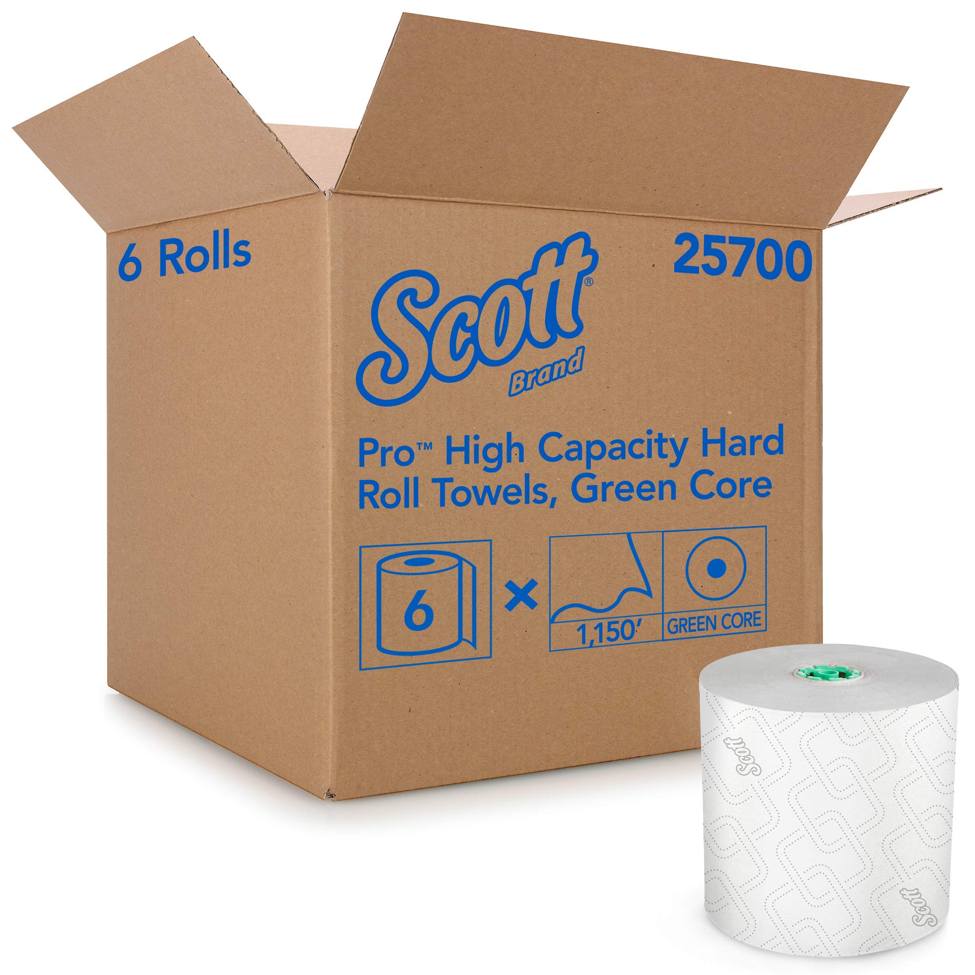 Kimberly-Clark Scott 25700 Hard Roll Towel, 1150' Length x 7-1/2" Width, Green-White (Case of 6)