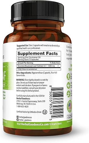 Miniatura 5 de Herbal Goodness Cápsulas de Guanábana - 4 veces más potente Extracto de hojas de Guanábana Soursop para la función celular y apoyo inmunológico