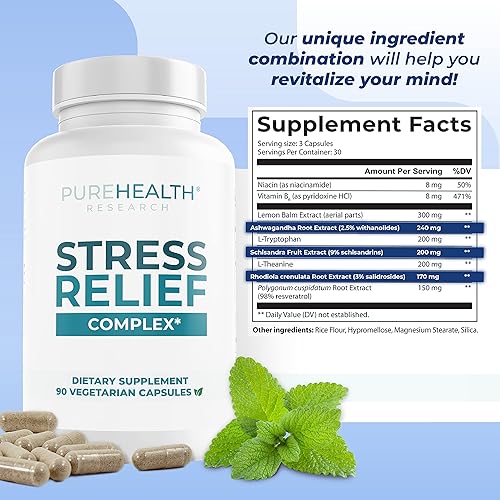 Miniatura 7 de PUREHEALTH RESEARCH Complejo de liberación del estrés - Suplemento de apoyo del estado de ánimo para mujeres y hombres - Ayuda con el estrés