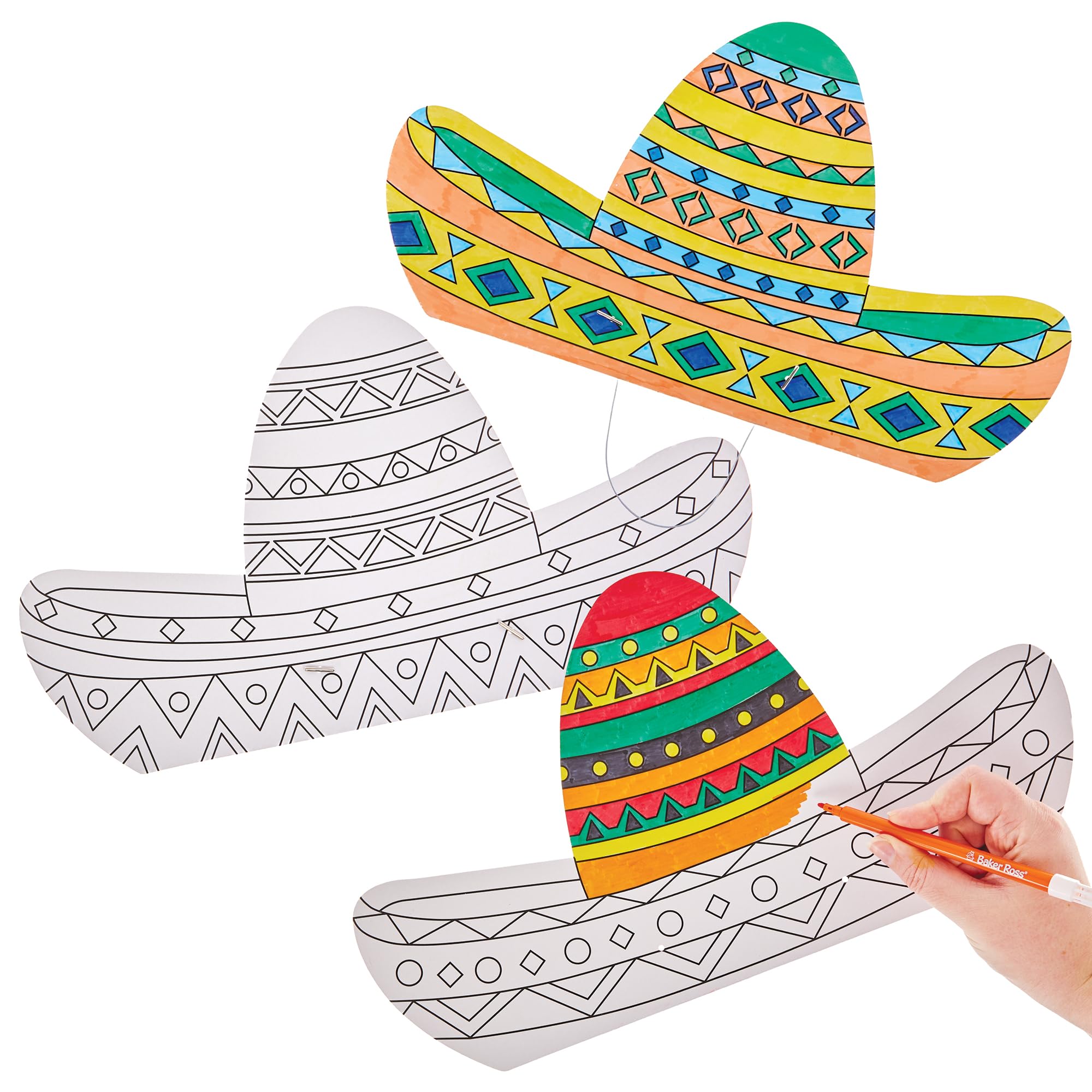 Baker Ross FN022 Colour-in Sombrero Hats - Pack of 8, Fancy Dress Costume Arts and Crafts, Multicolour, 38cm