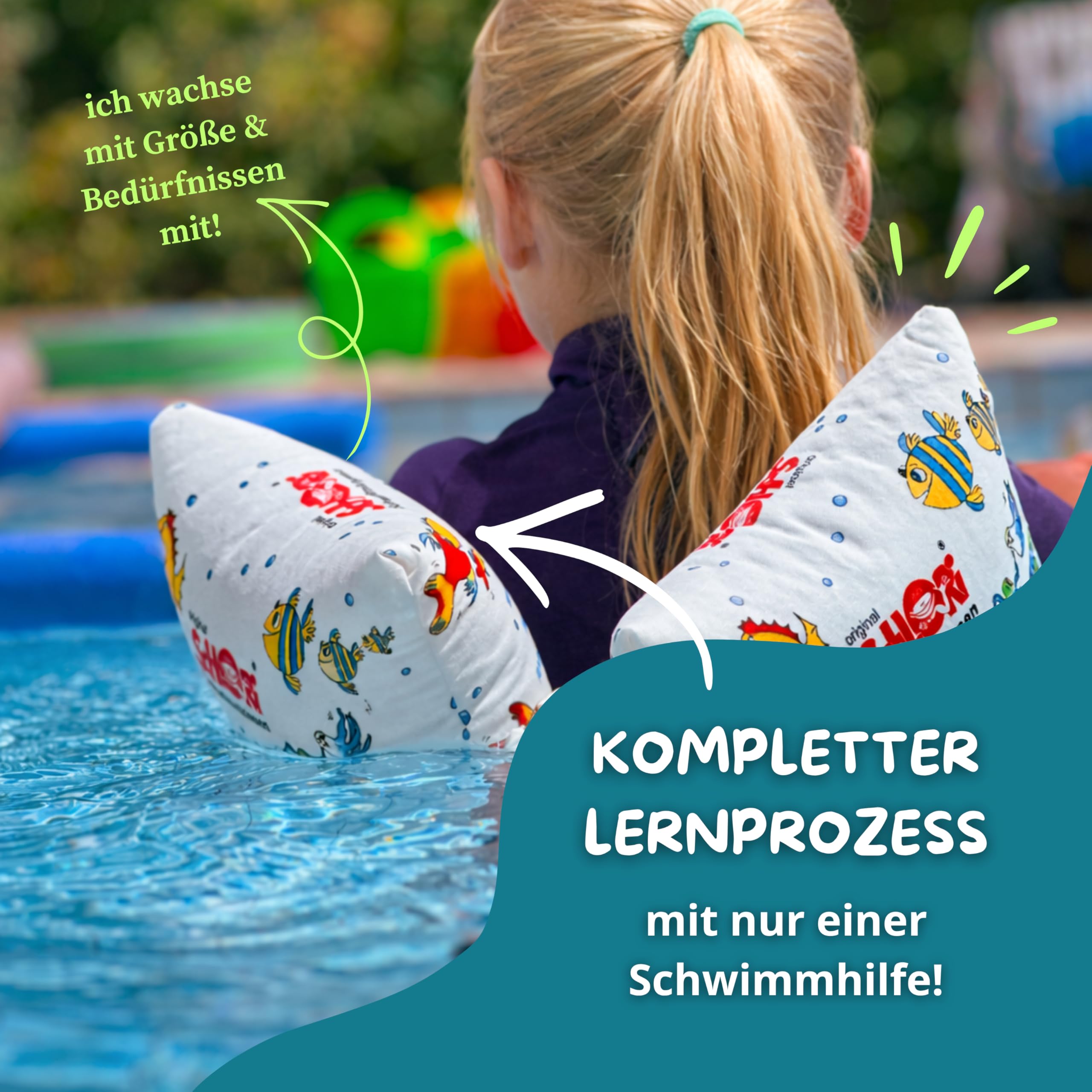 Schlori Schwimmkissen mit Schnalle, Schwimmlernhilfe für Kinder 11-60 kg, 100% Baumwolle, TÜV GS Geprüft