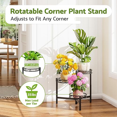 Miniatura 2 de Soporte para Plantas de 3 Niveles Exterior, Soporte de Metal para Múltiples Plantas, Estante Plegable Alto para Plantas Estante de Exhibición para
