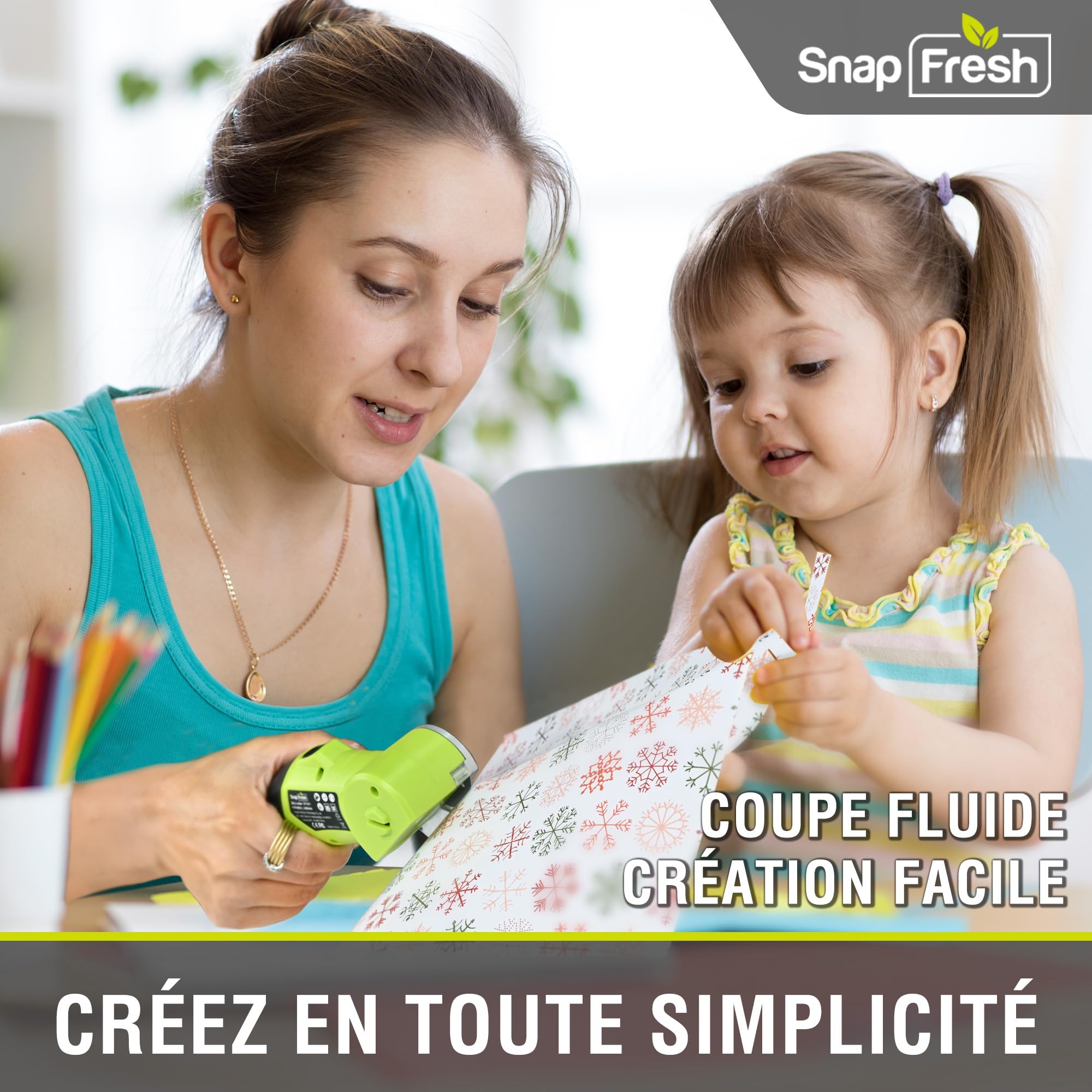 SnapFresh Ciseaux Électriques Sans Fil Cutter Rotatif avec 2 Lames Auto-Affûtantes SKS7, LED & Sac de Rangement – Akku Universel Coupe Carton, Papier, Tapis, Cuir, Feutre, PVC