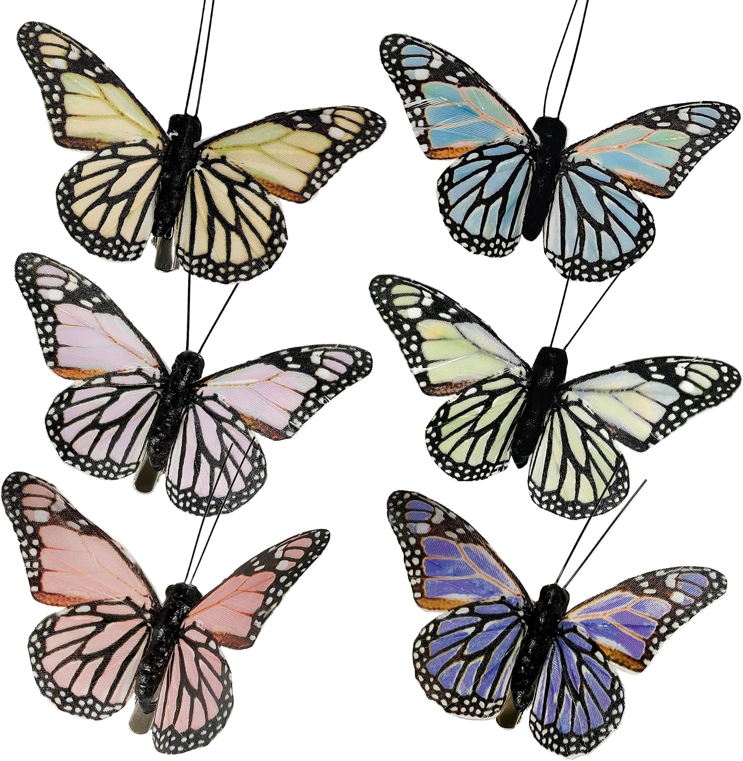 YCHTEWY-Feather Butterfly for Craft Decoration Set of 12 with Clip 6 Color Wedding Home Flower Home Decor Floral