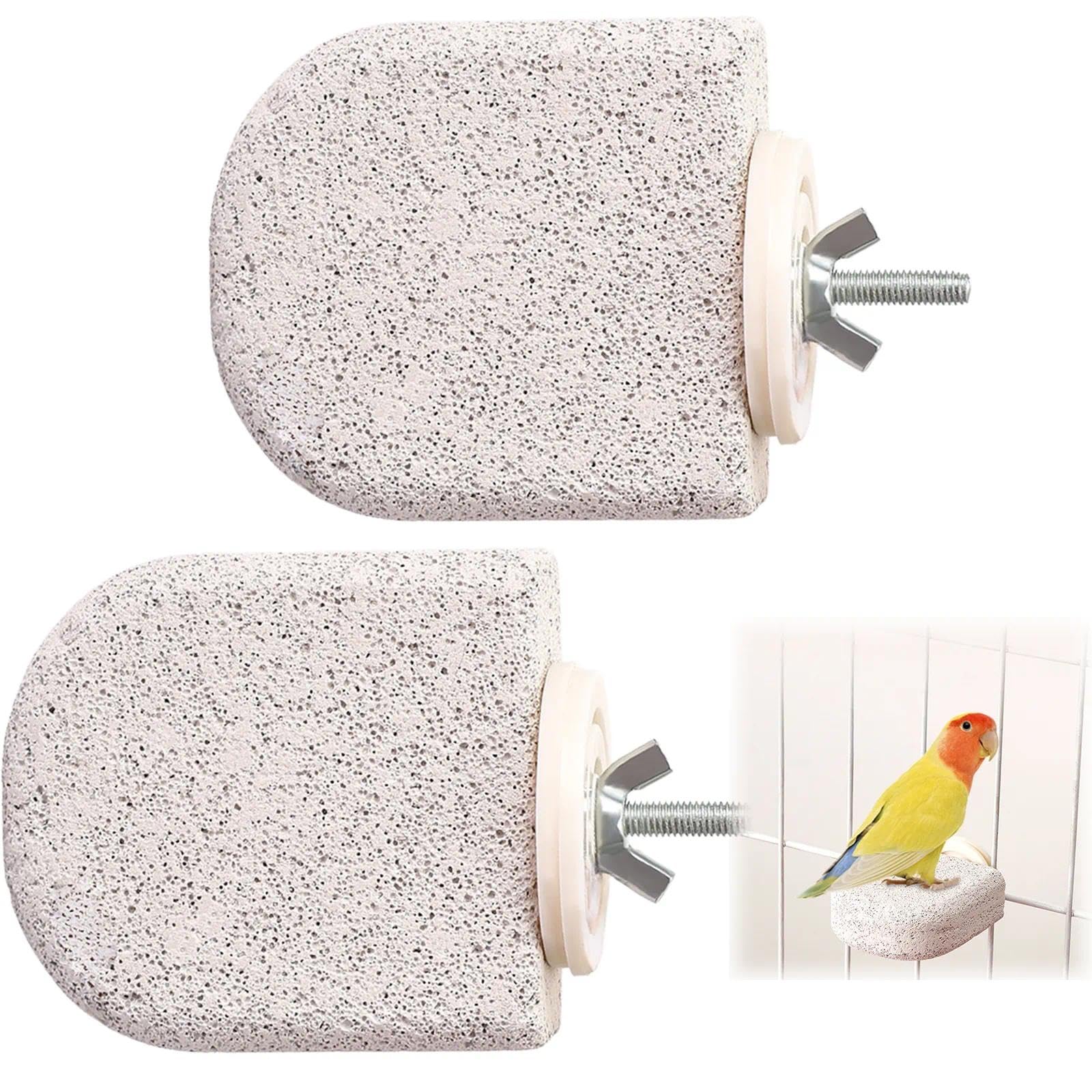 2PCS Budgie Perches, Bird Perches for Cage - Natural Pumice & Lava Grinding Perch Set, Bird Perch for Nail & Beak Grooming of Cockatiels, Conures, Small Birds