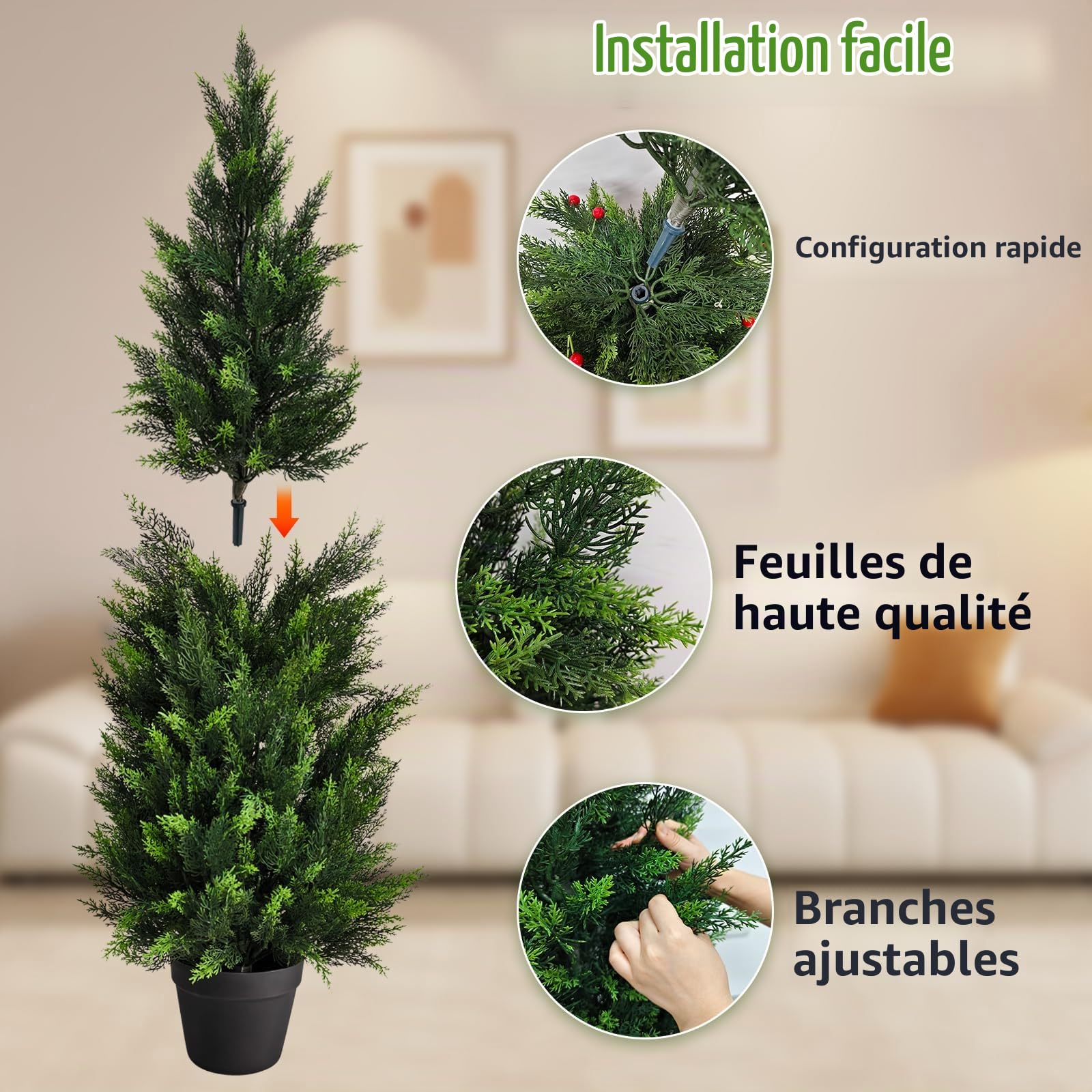 Arbre Topiaire Artificiel Cèdre Lot de 2, 120cm Arbre Cèdre Artificielle, 4FT Fausses Plantes Faux Arbustes Plante Artificielle pour Déco Intérieur Extérieur