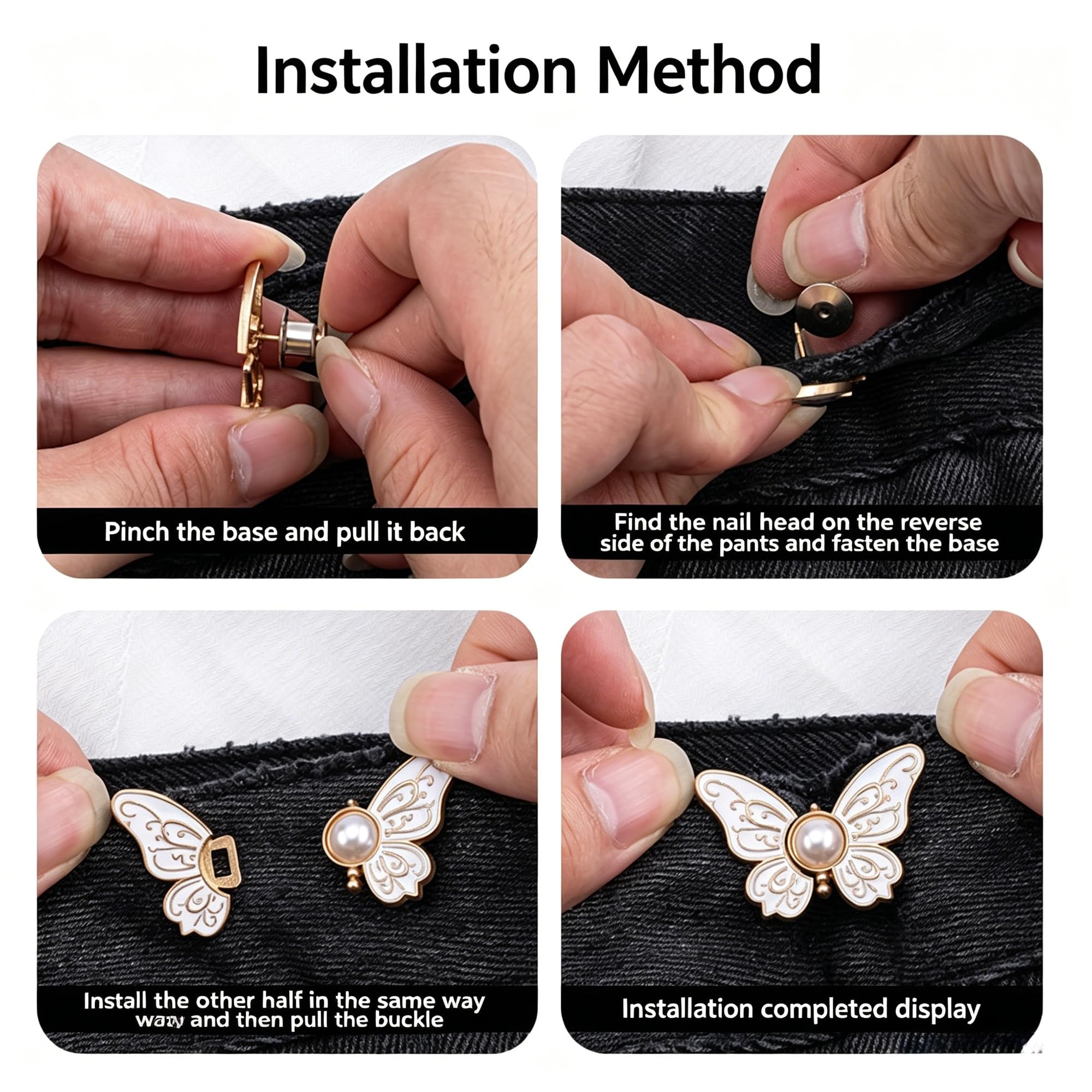KIMHOME 4 Clips Ajustables para la Cintura, con Hebilla de Mariposa, para Pantalones y Vaqueros, y Clips de sujeción para Faldas y Vestidos
