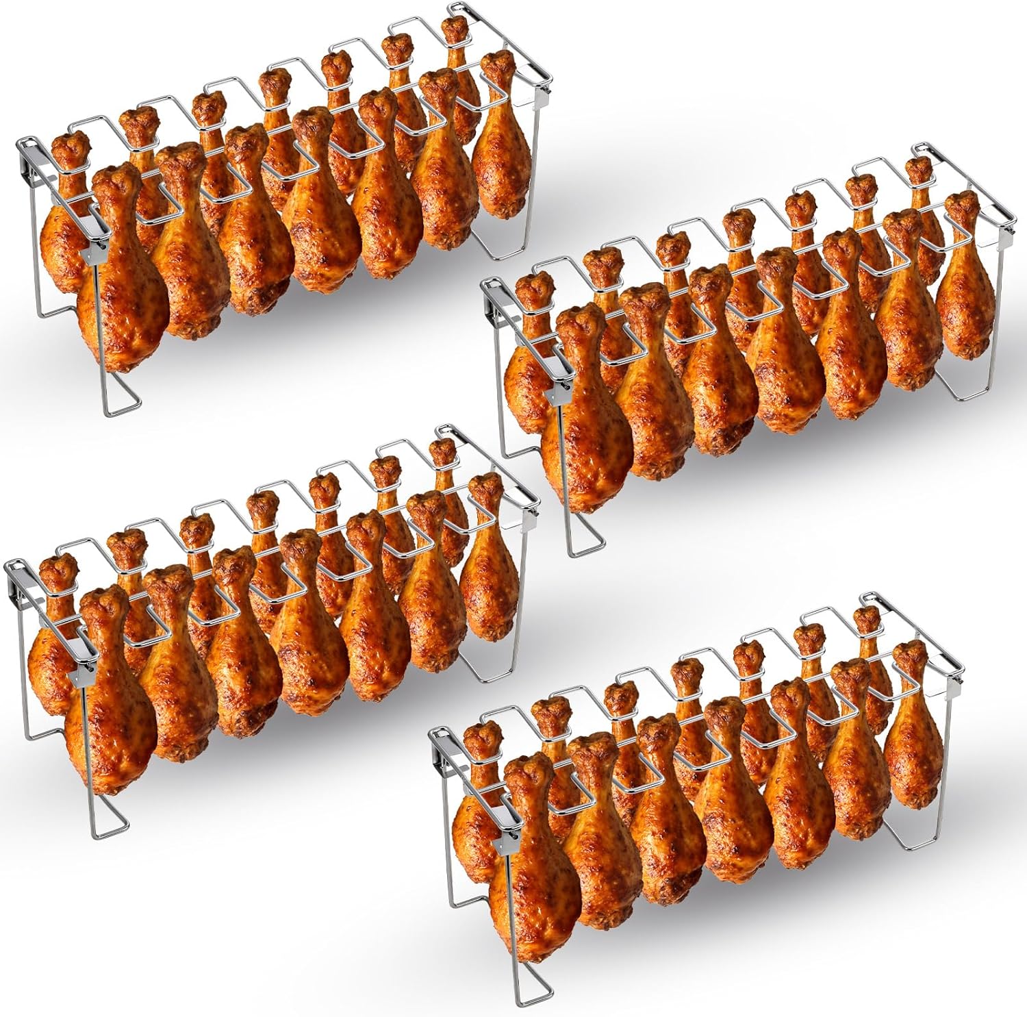 4 Pcs Chicken Leg and Wing Rack for Grill 14 Slots Stainless Steel BBQ Chicken Drumsticks Holder Roaster Stand for Smoker Oven Charcoal Grill