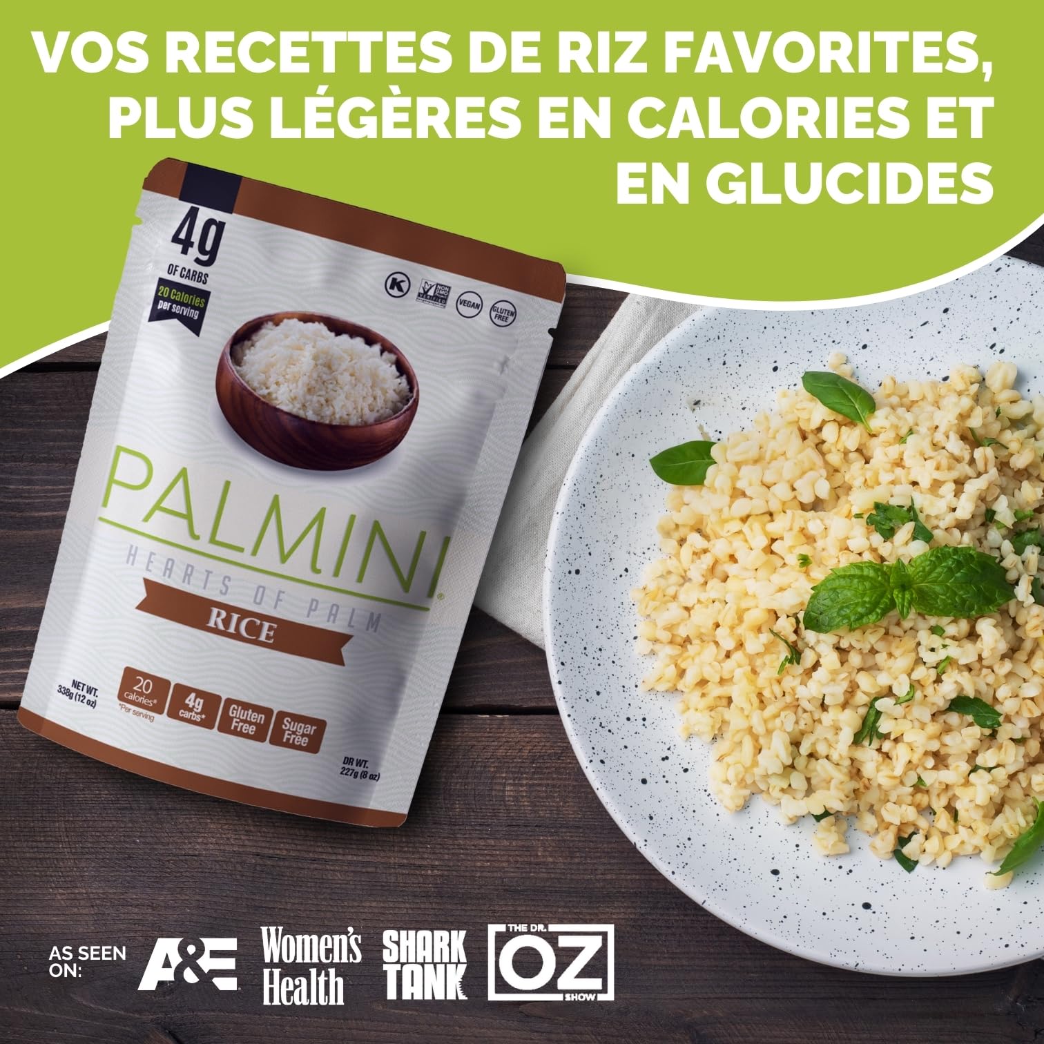 PALMINI Riz - Cœurs de palmier – Vegan | Sans OGM – Faible en calories – Faible en glucides – Keto – Sans Sucre – Casher – 338g | (Pack de 6)