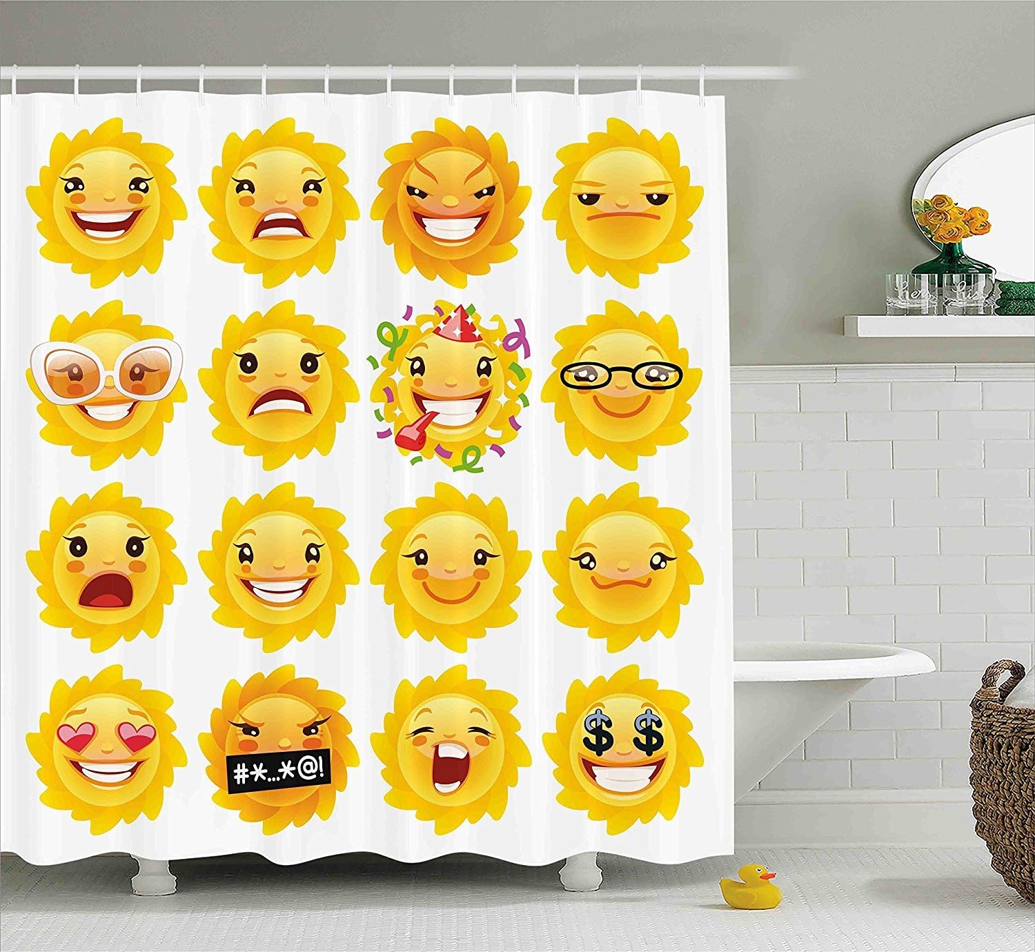 Emoji Shower Curtain by Orvst, Smiley Surprised Sad Hot