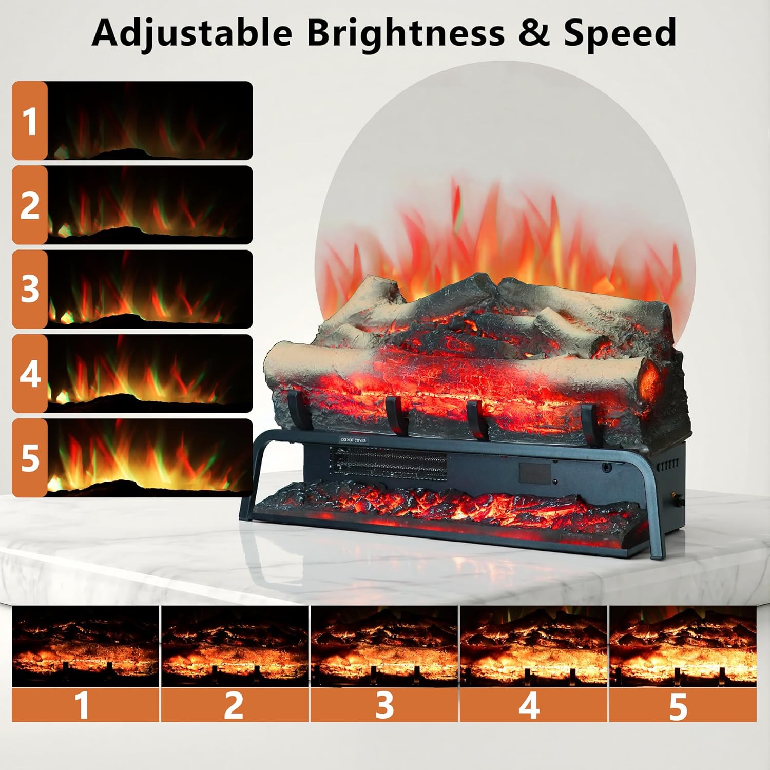 23" W Freestanding Electric Fireplace Inesert, Log Heater with 6 Flame Colors，APP Control，Temperature Adjustment