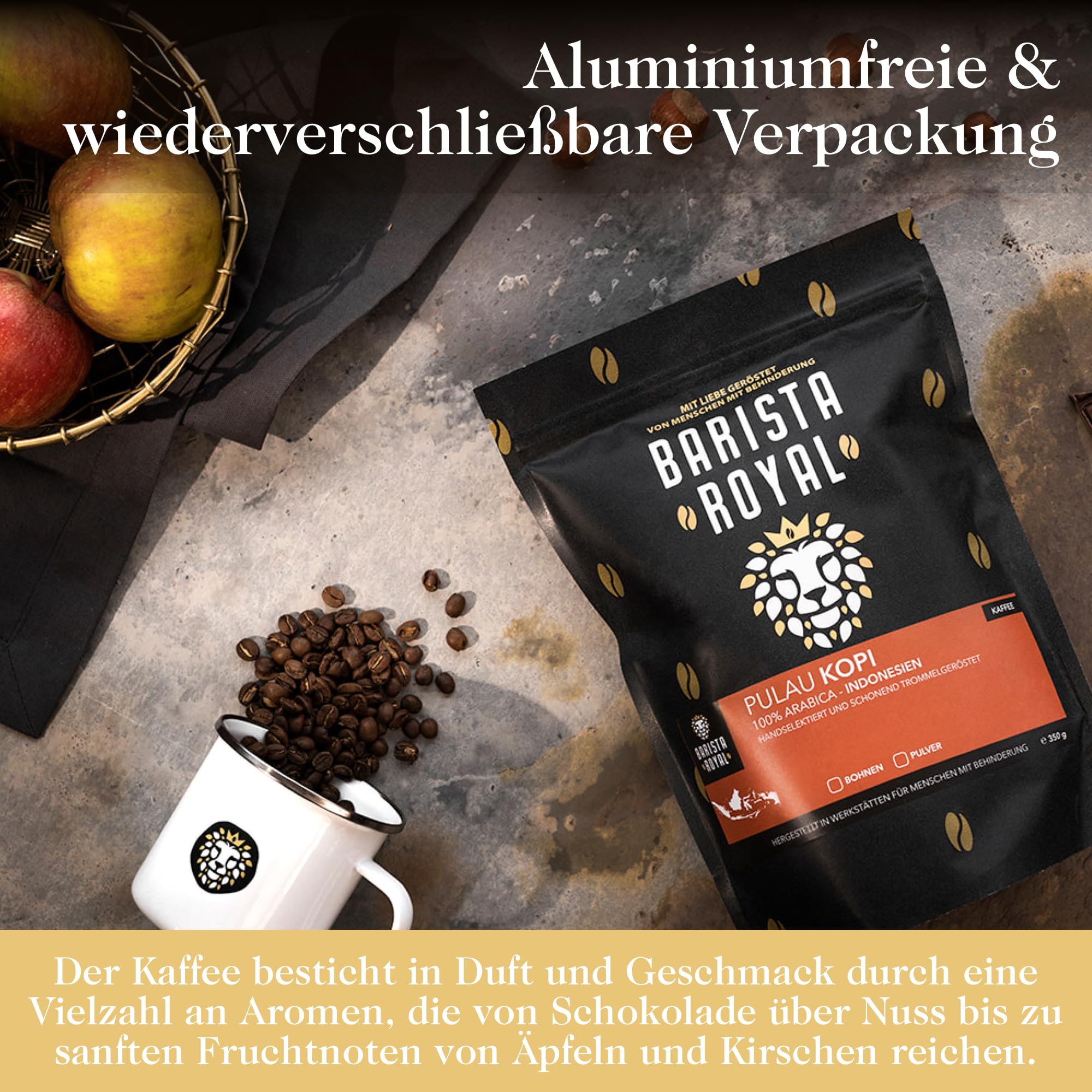 BARISTA ROYAL "Pulau Kopi" ziarna kawy, 1 kg, świeże ziarna kawy bezpośrednio z Indonezji, 100% całych ziaren kawy Arabica, idealne do w pełni automatycznych ekspresów filtrujących