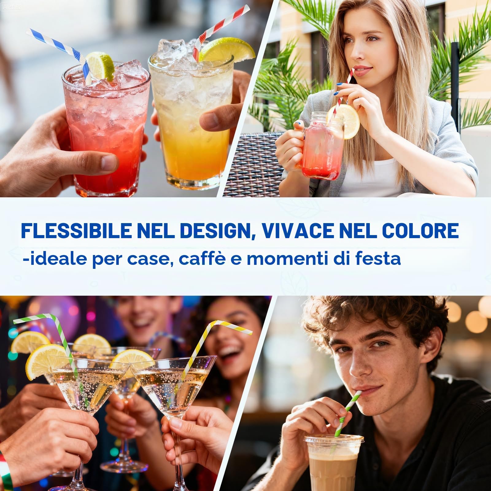 Cannucce di carta usa e getta flessibili, 19,7 x 0,6 cm, 100% biodegradabili, a strisce colorate, confezione da 250