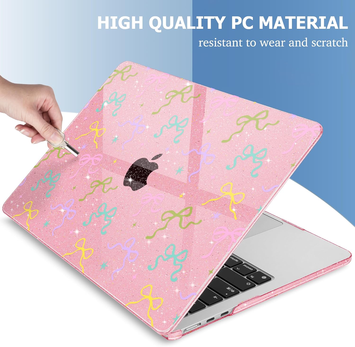 mektron case for 2025 macbook air 13-inch m4 laptop a3240 with 13.6-inch liquid retina display,compatible 2024 2022 m3/m2 macbook air 13" hard shell cover,fit a3113 a2681,gilitter pink colorful bows