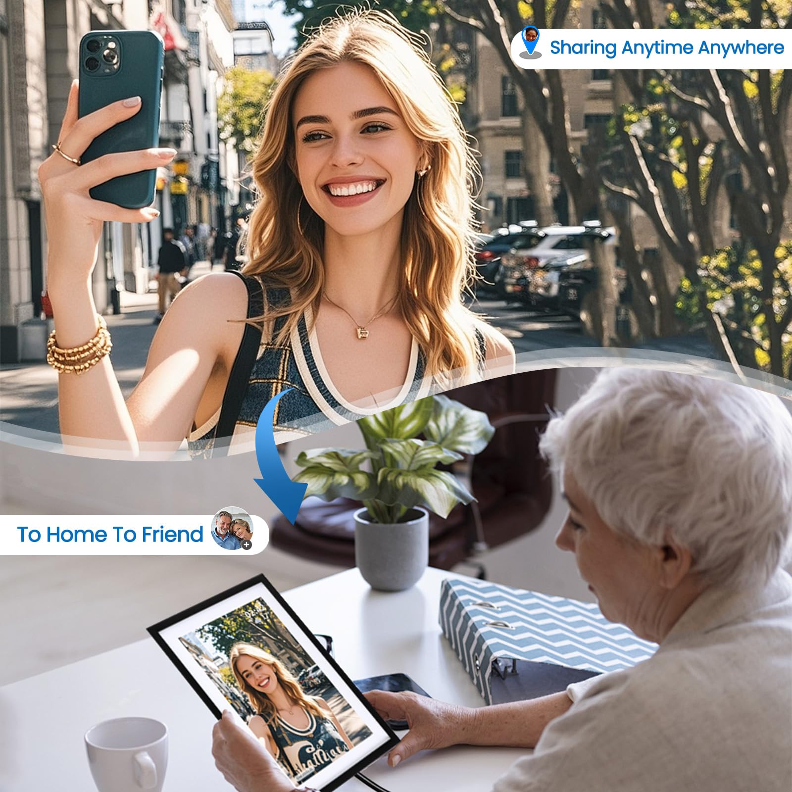 Cornice digitale, WiFi, archiviazione cloud illimitata, touch screen HD da 10,1 pollici, aggiorna le foto tramite telefono o SD SD SD Sard, grande memoria 32G per migliaia di foto, per genitori