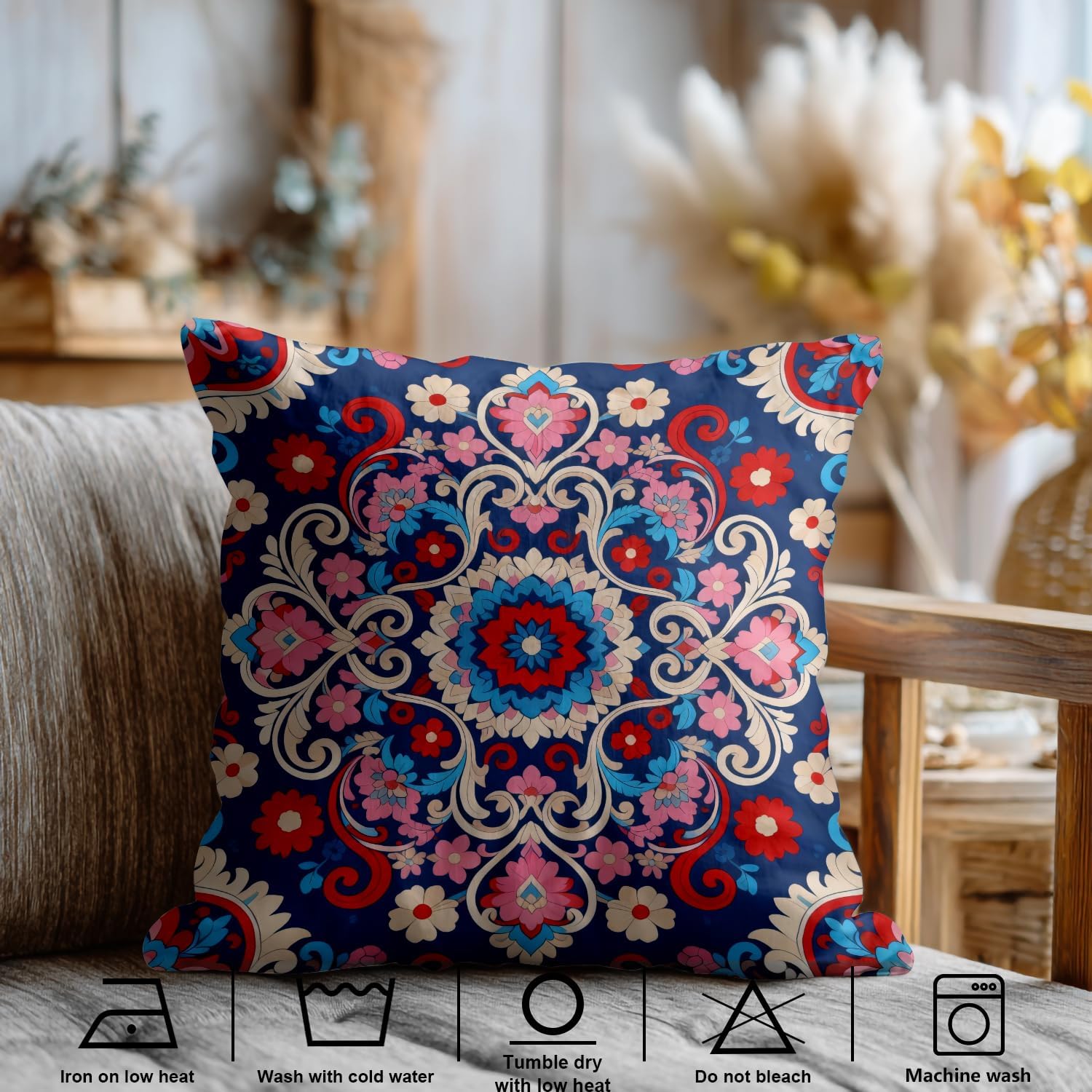 Shrahala Vintage Floral Throw Pillow Cover, Vintage in Eastern Floral Ornamental Lace Tracery Square Pillowcase Blended Double-Sided No Inserts for Bedroom Living Room Set of 2 (24 X 24 in)