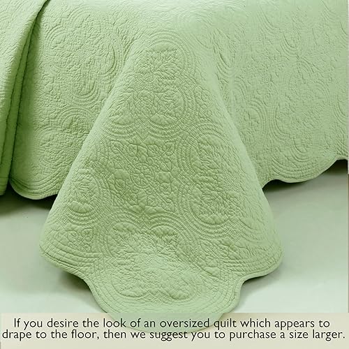 Miniatura 5 de Cozy Line Home Fashions - Juego de colcha de algodón puro, color blanco, marfil, verde, gris, cheurón, laberinto, medallón, para habitación