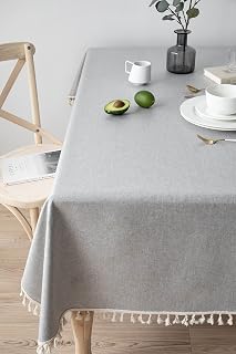 Rectangular table cloth Cotton linen waterproof Tassel tablecloth Free water to wash Kitchen dining room banquet Tabletop Decoration Tablecloths(140x140cm, gray)