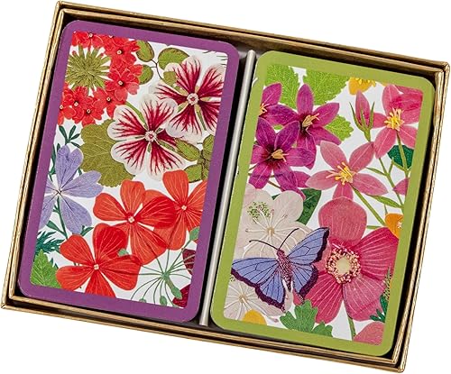 Caspari Naipes Jumbo Bridge – Halsted Floral, 2 mazos, cartas de tamaño puente en caja de regalo, tipo jumbo, elegante diseño botánico