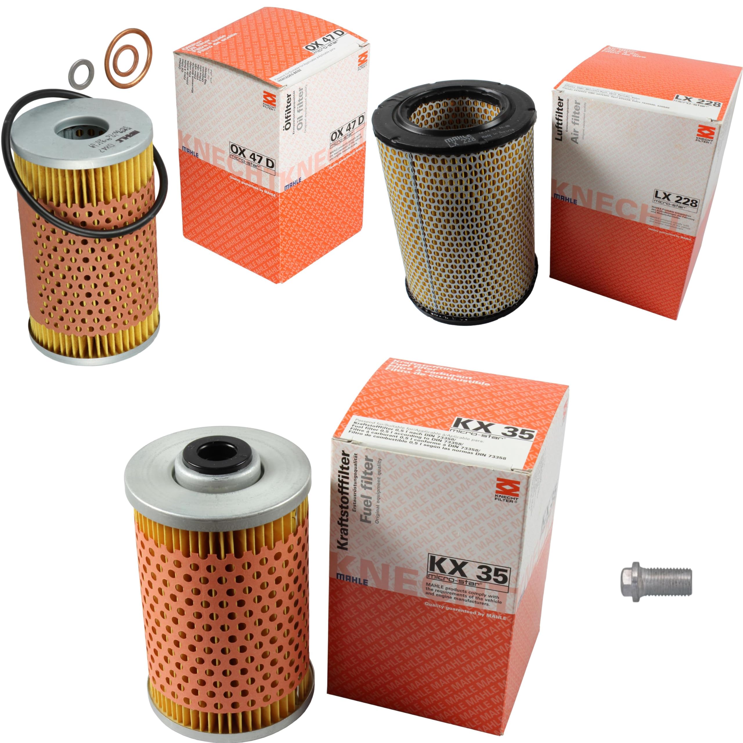 Paquete de inspección Kit de mantenimiento con filtro de aceite OX 47D, filtro de aire LX 228, filtro de combustible KX 35, tornillo de cierre