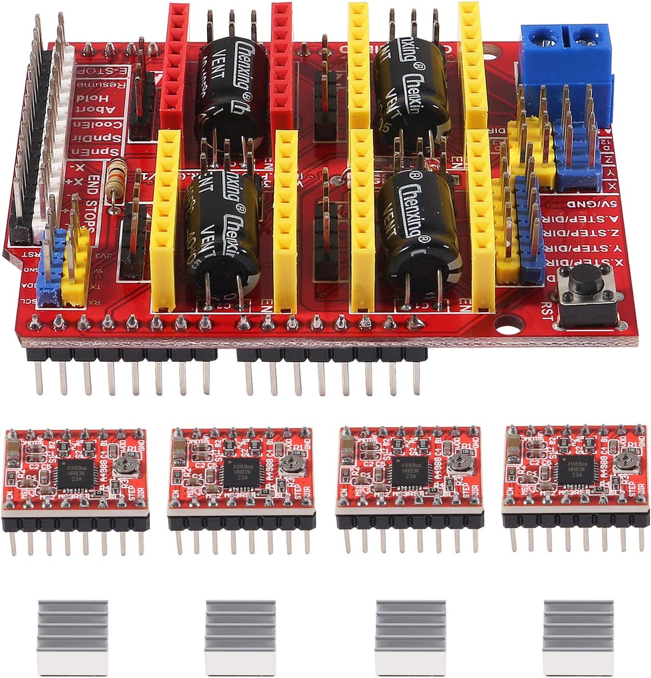 3D Printer CNC Shield V3 Engraver Expansion Board with 4X A4988 Driver Module and 4 x Radiator (Kits)