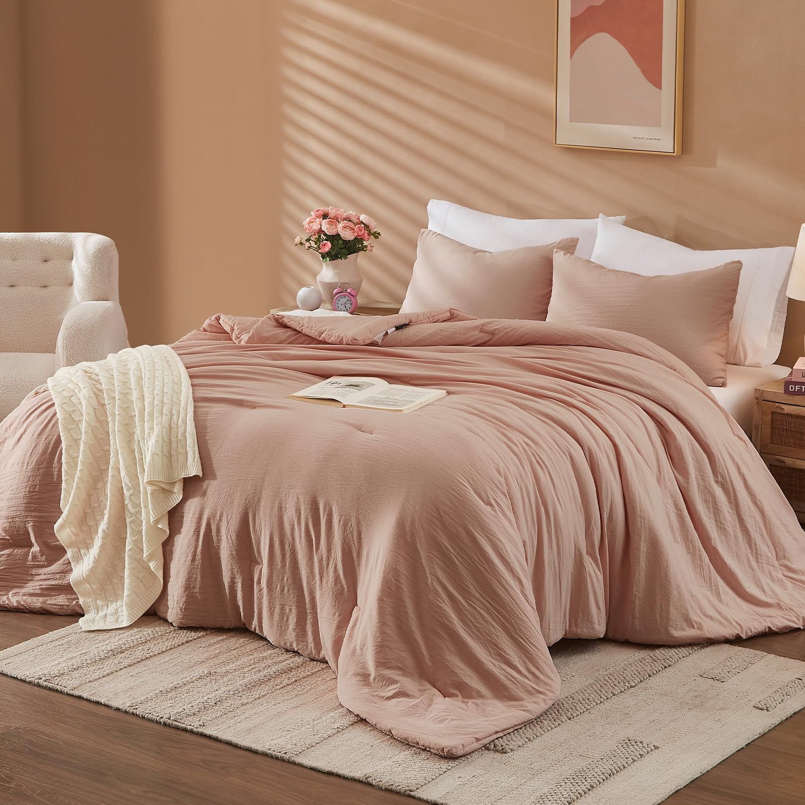 WRENSONGE Twin/Twin XL Comforter Set for Girls Teens, 1 Dusty Pink Comforter & 1 Pillow Sham, Soft Lightweight Kids Comforter Sets for All Seasons Dorm Bedding