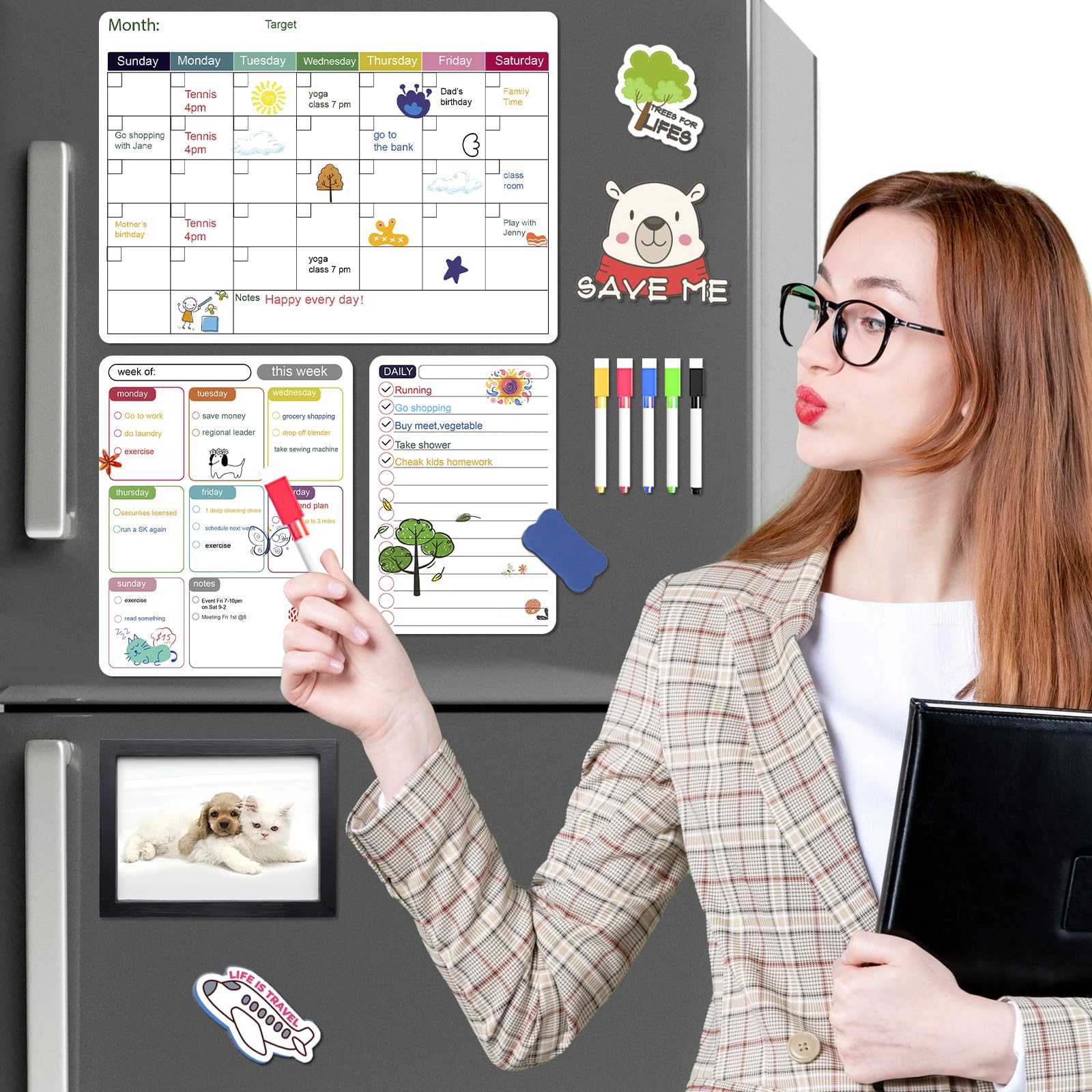 Lot De 3 Calendriers Magnétiques Effaçables à Sec, Planificateur Mensuel Et Hebdomadaire, Notes, Courses Et Liste De Choses à Faire, Organiseur Pour Réfrigérateur, Cuisine Familiale, Bureau, Salle De