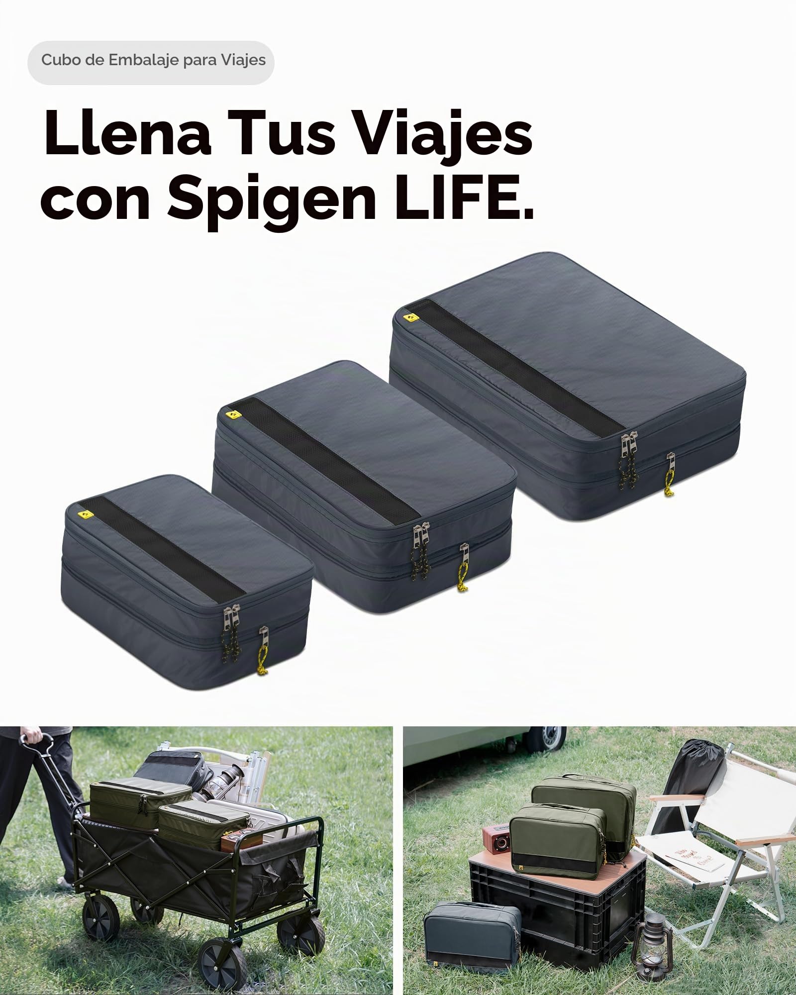 Spigen Life Organizador de Maleta Compression Packing Cubes Organizadores Maletas de Viaje Expandibles Organizador de Equipaje Impermeable, 2 piezas (L1+L1) - Gris oscuro