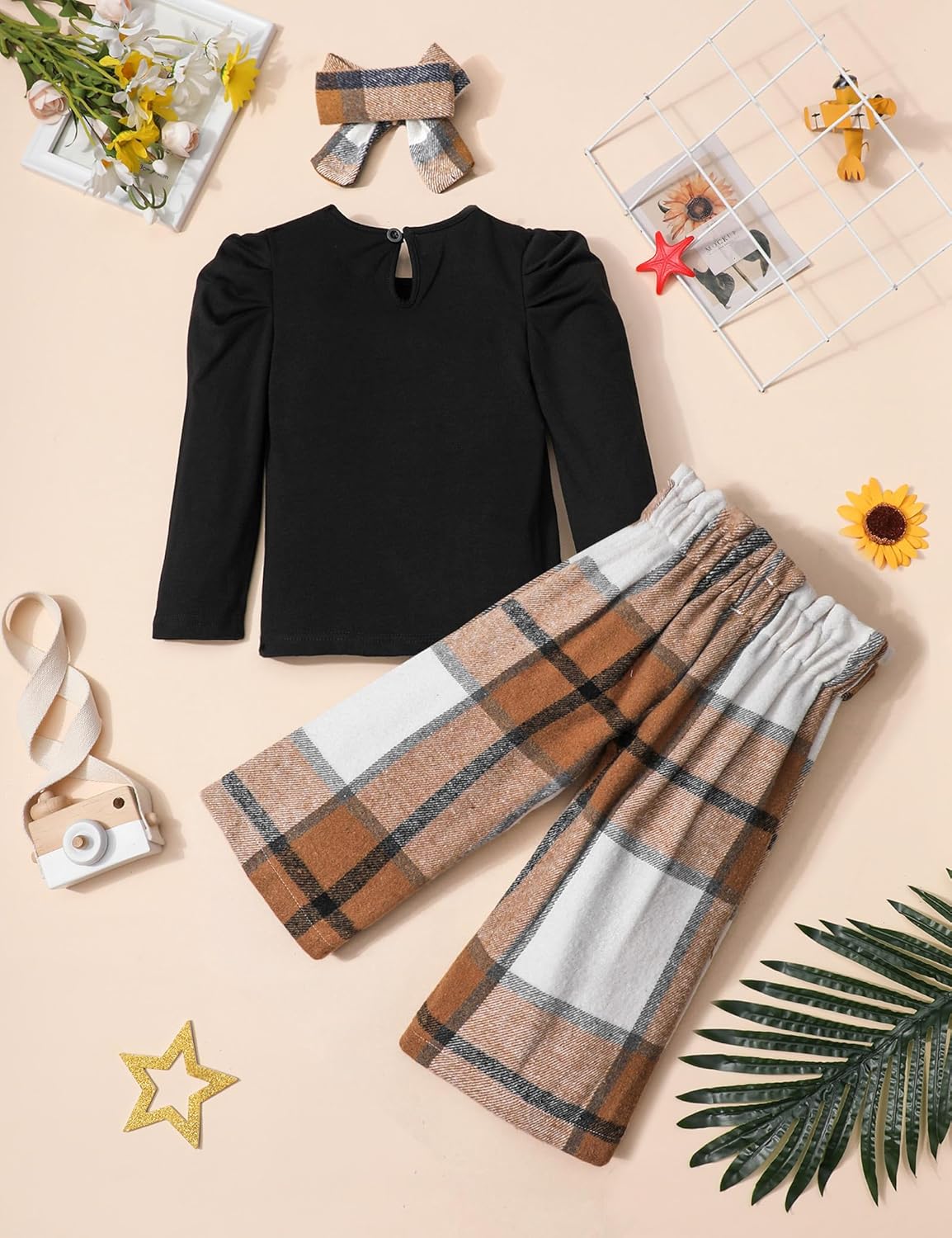 MIGU Toddler Girl Clothes,Girls Fashion Clothes Puff Sleeves Shirt Pants Headband 3Pcs Girls Gifts Sets - Image 8