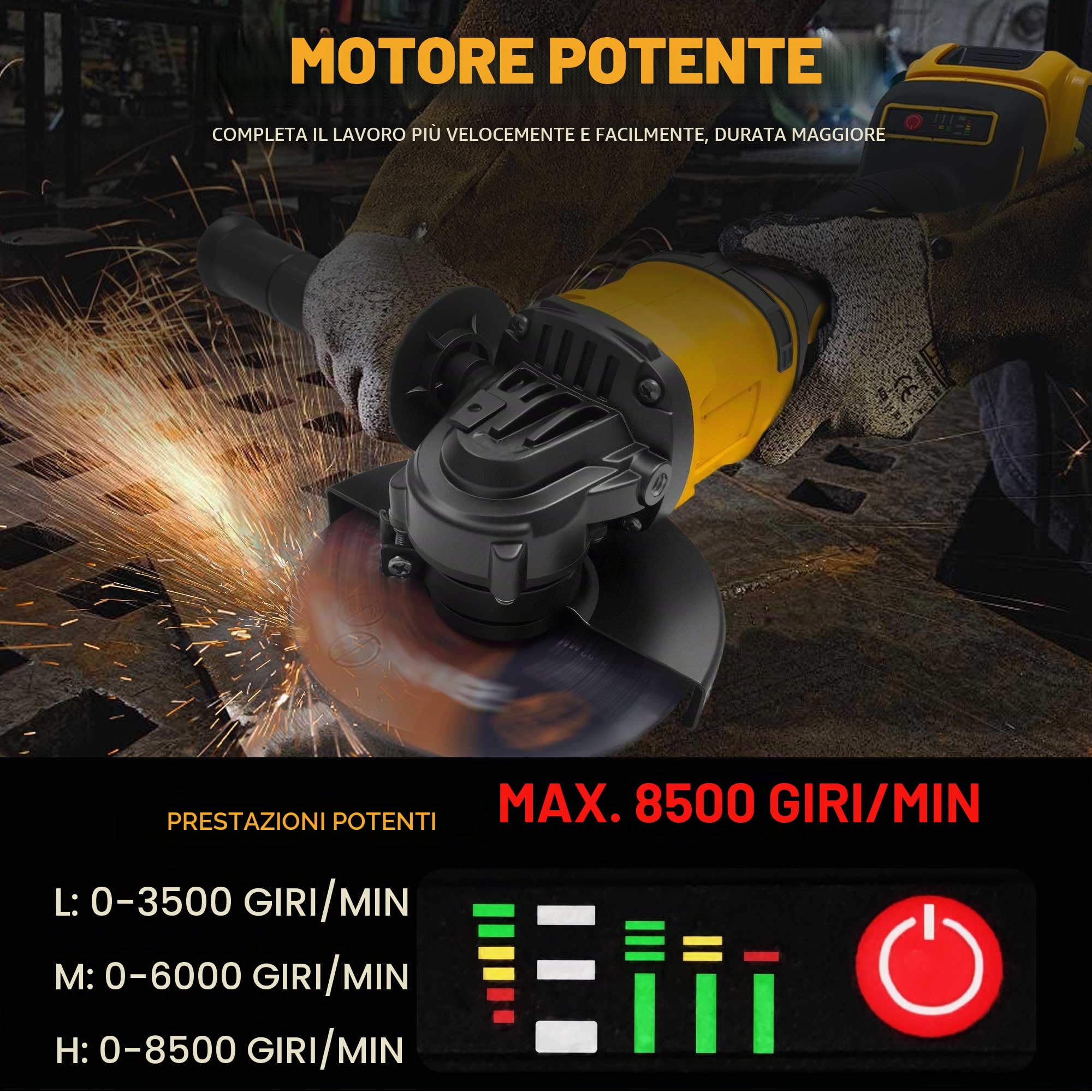 Smerigliatrice angolare a batteria da 125 mm per DE walt 20 V MAX, senza spazzole 8500 giri/min, compatta e professionale con 3 velocità variabili, ideale per tagliare, levigare e lucidare (senza