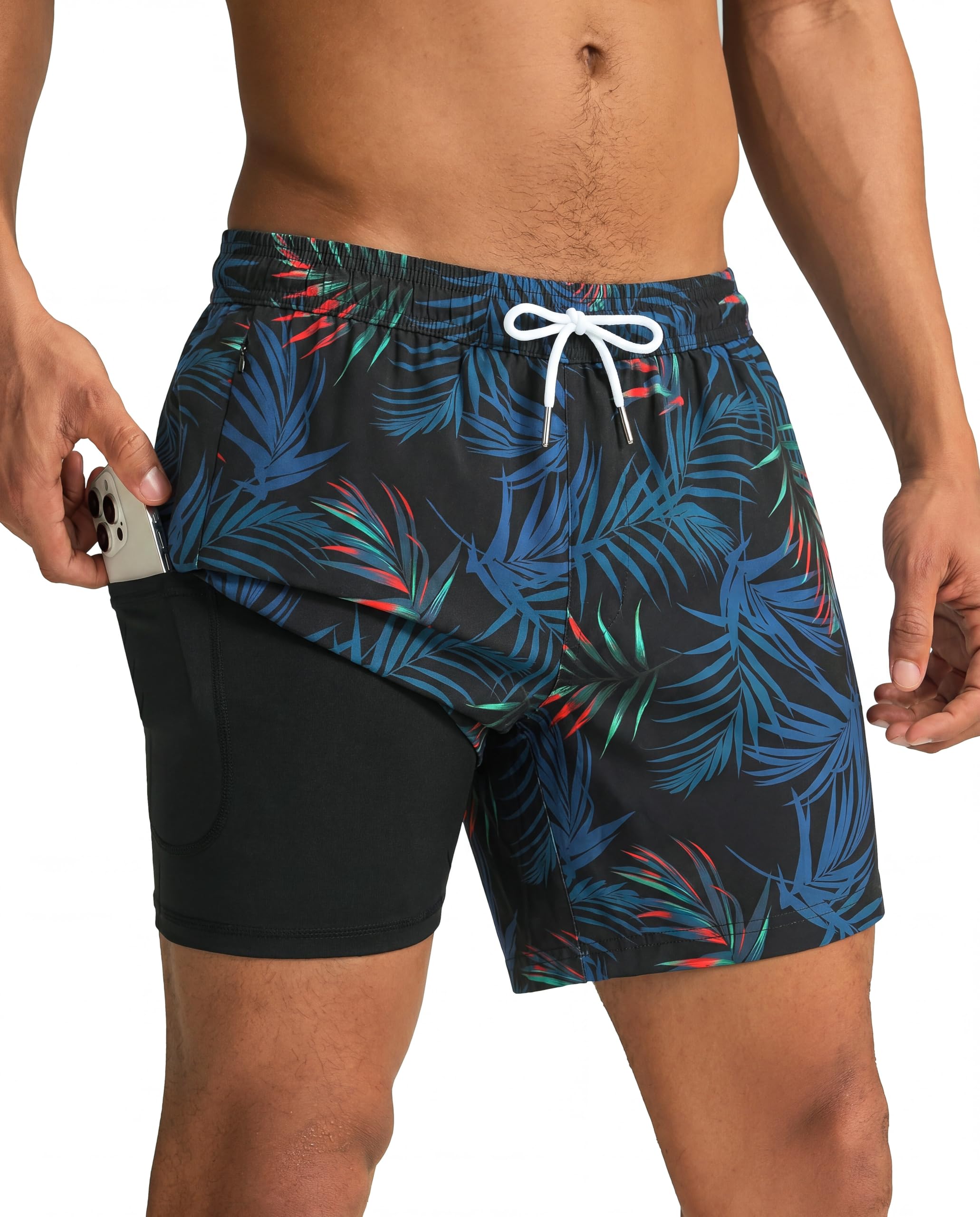 maamgic Mens Swim Trunks with Compression Liner 5 Inch Quick Dry for Beach