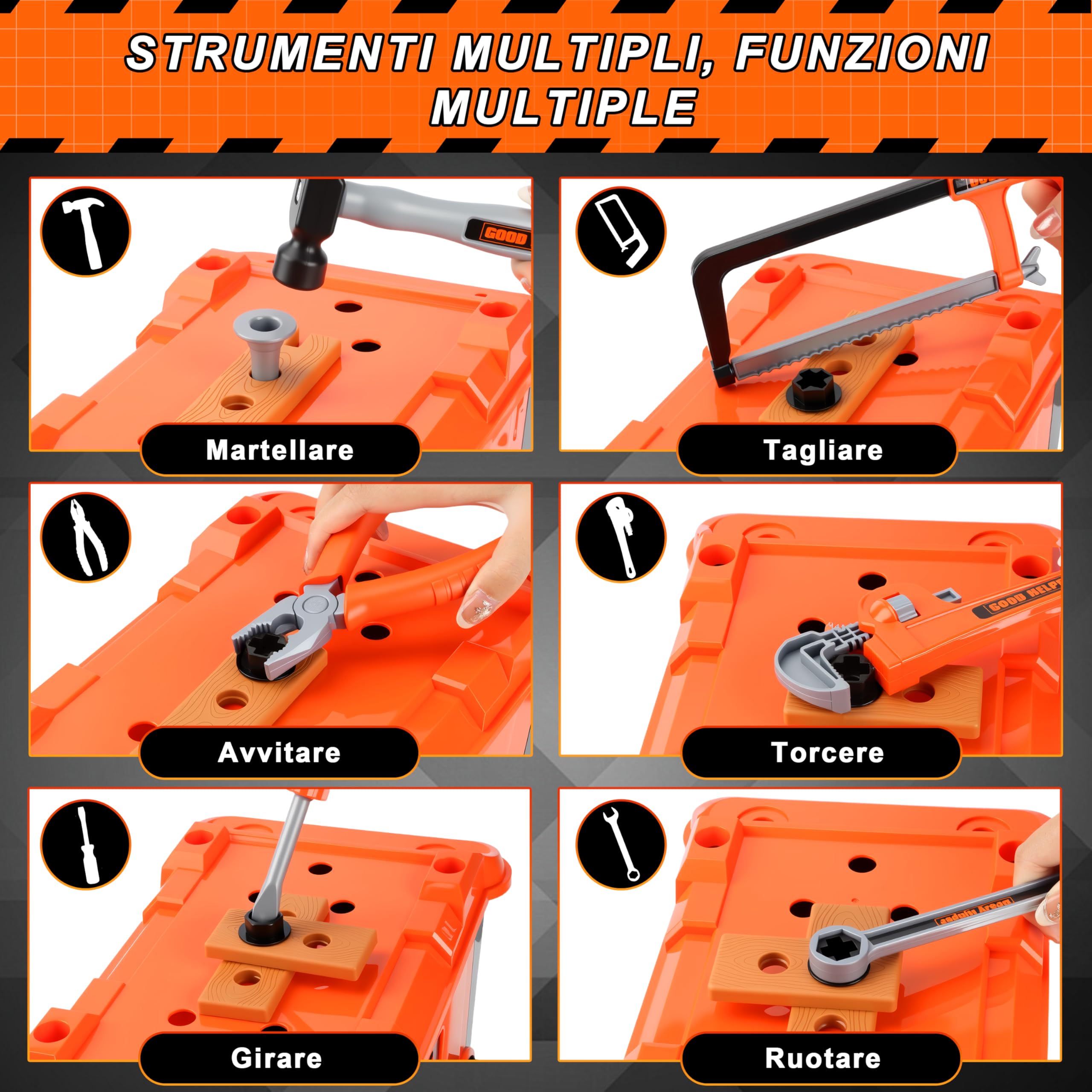 MOMOSTAR Cassetta Attrezzi Bambini, 2 in 1 Banchetto da Lavoro Bambini, Attrezzi da Lavoro Bambinis con Trapano Elettrico Giocattolo, Regali per 3 4 5 6 7 Anni Ragazzi e Ragazze