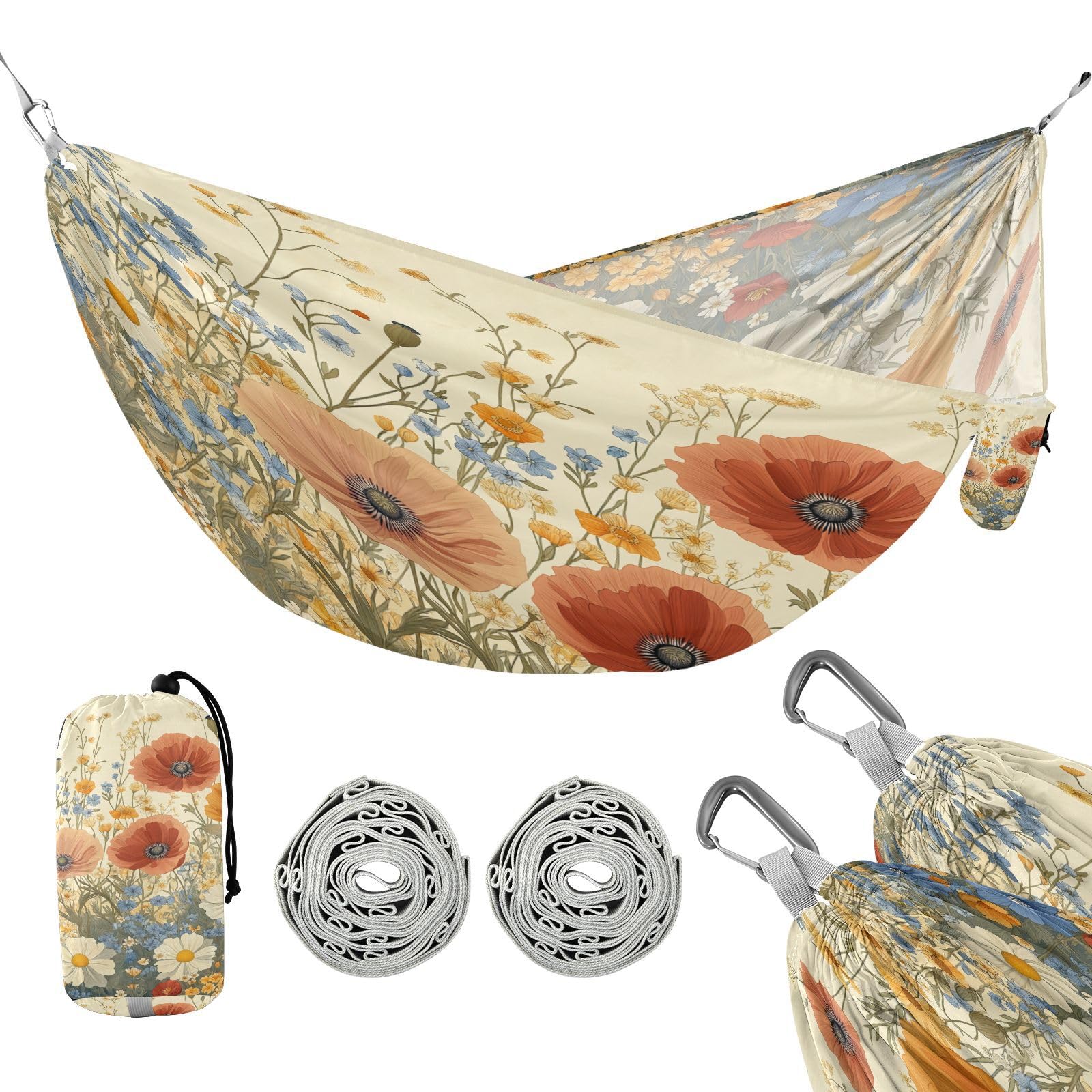 ATTX Pastel Flowers Camping Hammock - Lightweight & Portable Hammocks, Heavy Duty 330lbs Capacity for Indoor, Hiking, Backpacking, Travel, Backyard, Beach#34