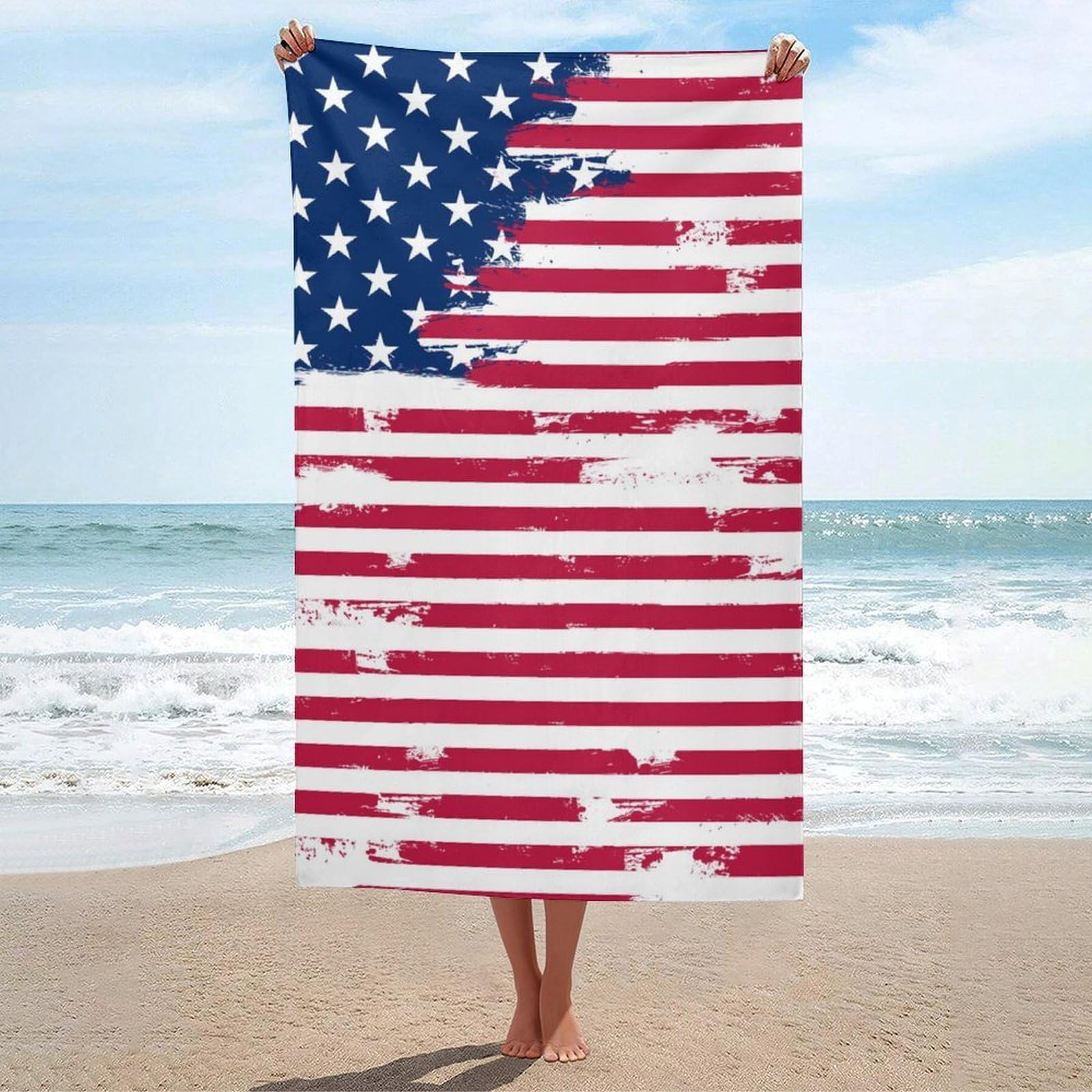 Anceky Beach Towel Quick-Dry American Flag Bath Towels Beach Towel Large Absorbent Bath Towel for Home Gym Travel 31 X 51 in
