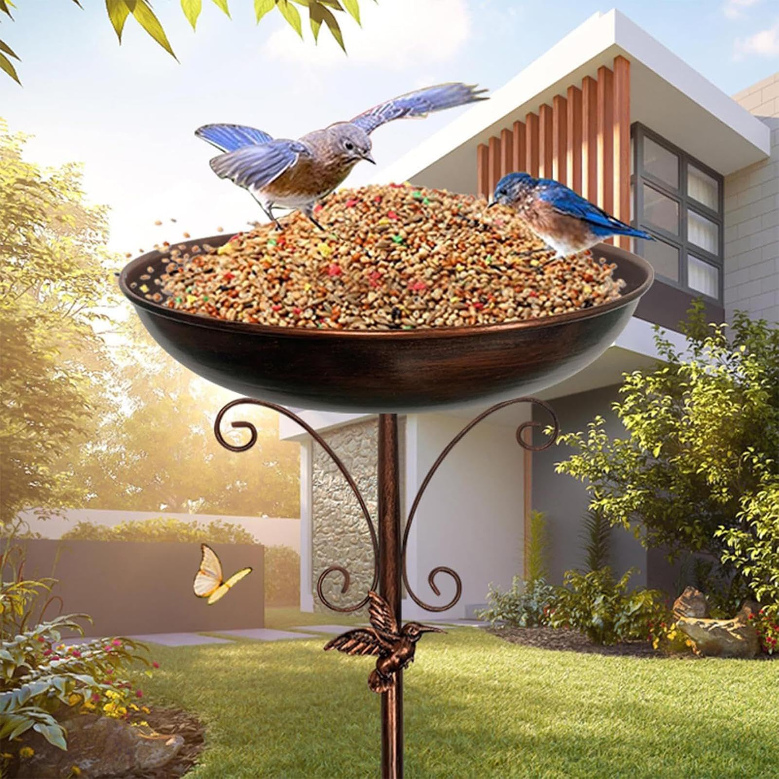 Bebedero Para Aves Exterior Para Aves De Patio | De Hierro Fundido Decorativo Con Plato Para Jardín Terraza Balcón Patio Exterior