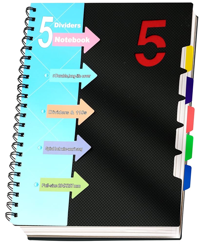 ୨୧⑅*ページ Amazon.com : CAGIE 5 Subject Notebook 8.5 x 11，A4 Spiral