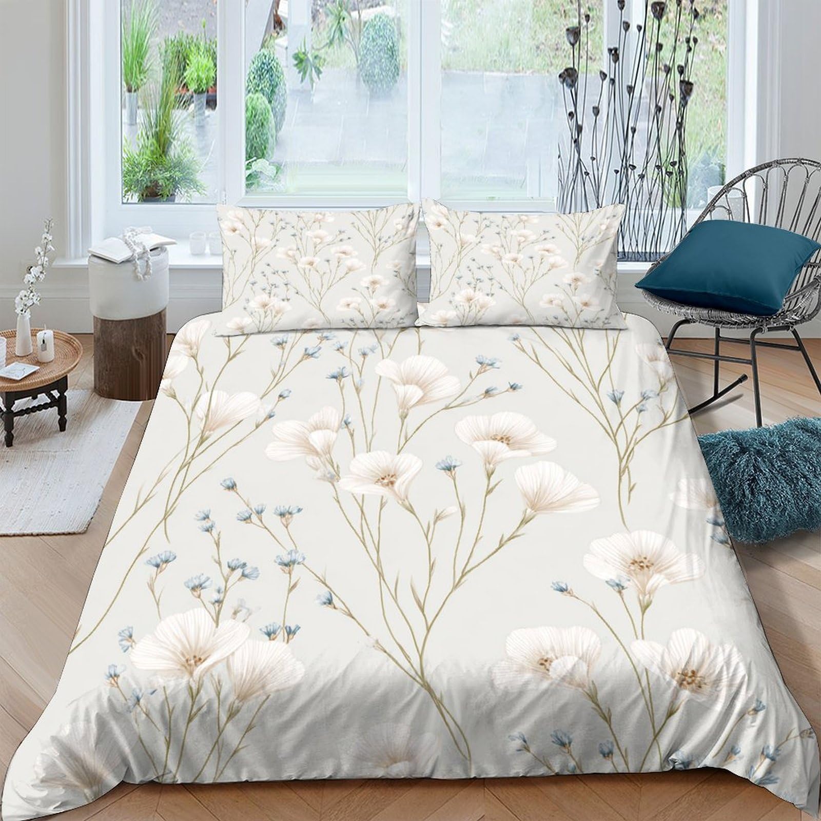 Ctjqhvkz Style-4 3D Printed Floral Meadow Fitted Sheet Microfiber Soft Cream Blossom Bed Cover For Bedroom Guest Room Decor Single（135X200cm）