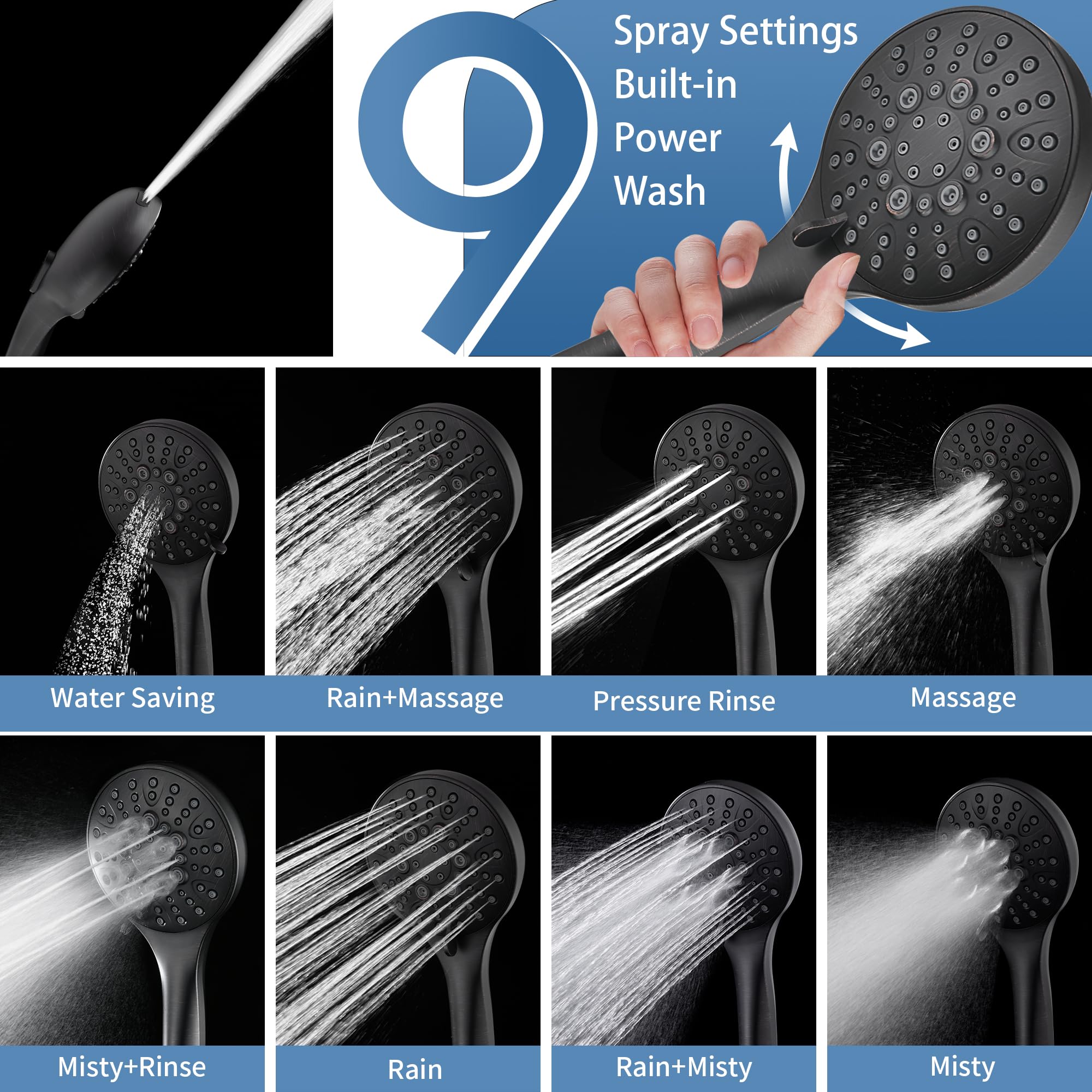 BRIGHT SHOWERS Zestaw prowadnic ze stali nierdzewnej, zgodny z Ada, zawiera 5-stopniową ręczną głowicę prysznicową i wąż 69 cali, brąz olejowany