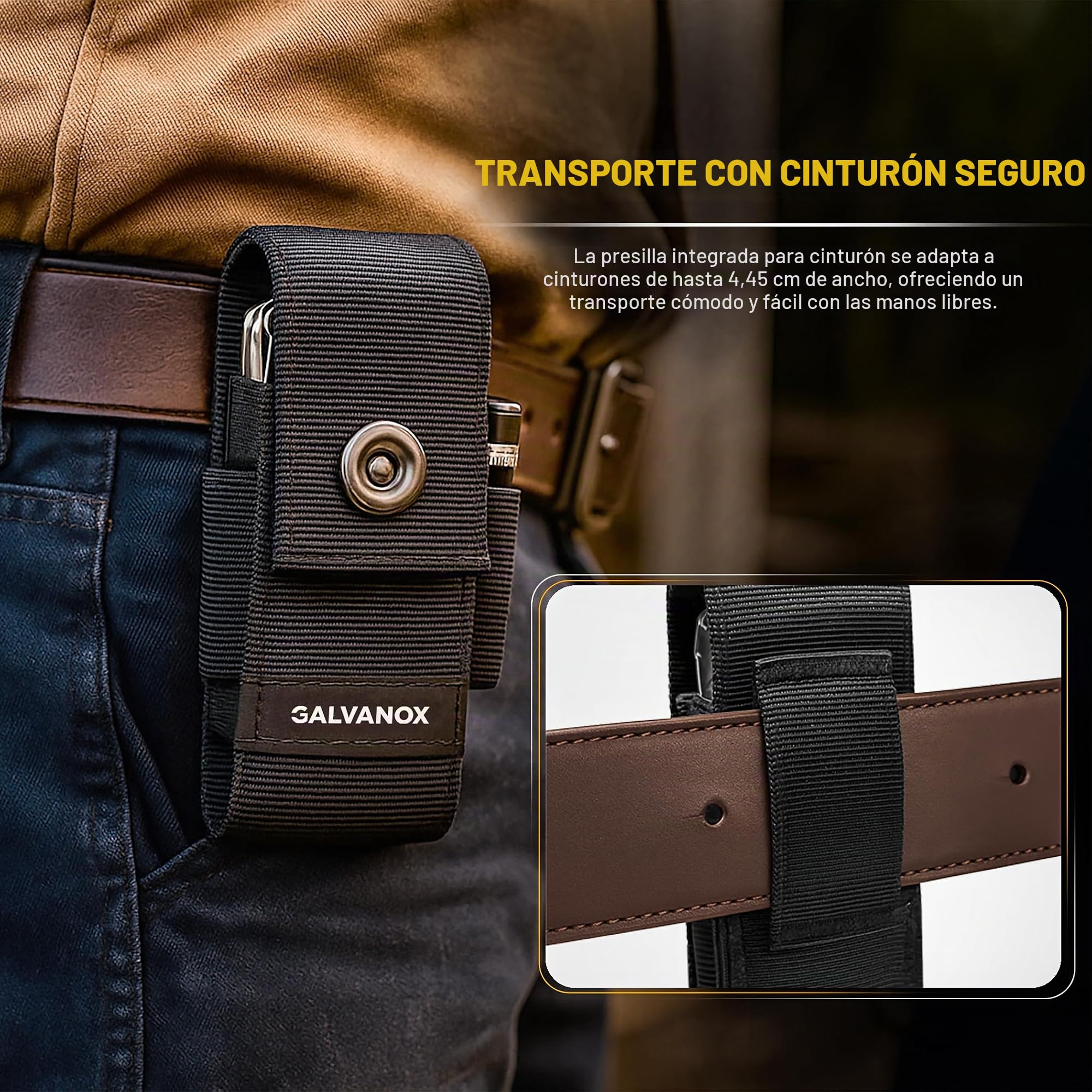 Galvanox Funda de Nailon para multiherramientas con 21 Puntas de Destornillador de Extremo Plano y Soporte, Funda para cinturón con Bolsillos y Juego de Puntas incluidos, Compatible con Leatherman (4