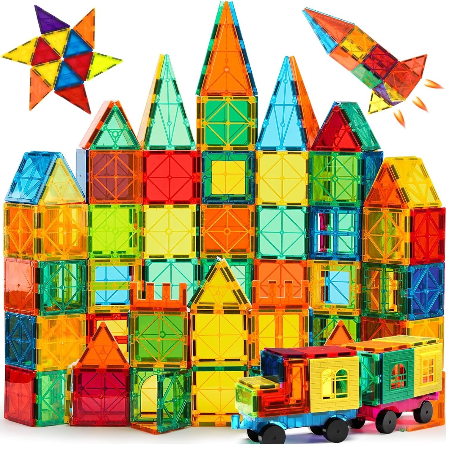 DIMAZO 100Pieces Magnetic Tiles Magnet for Girls Boys Sensory Magnetic Blocks Building Toys for Kids Preschool Learning Montessori Toy for 3 Year Old Toddler Age 3 to 8.-image-39