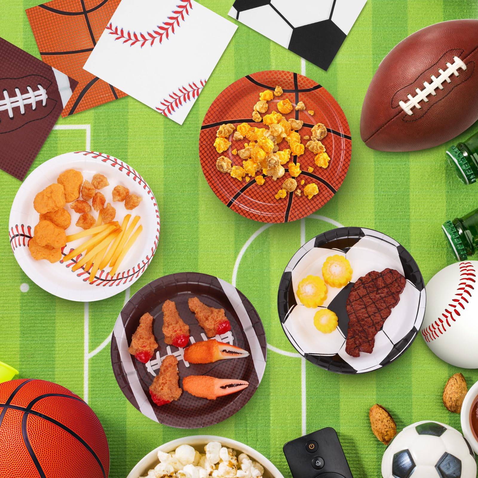Ipetboom Set di Piatti di Carta Resistenti alle Perdite per Feste Sportive Design Coordinato senza Necessità di Lavaggio, per Compleanni a Tema Calcio e Basket