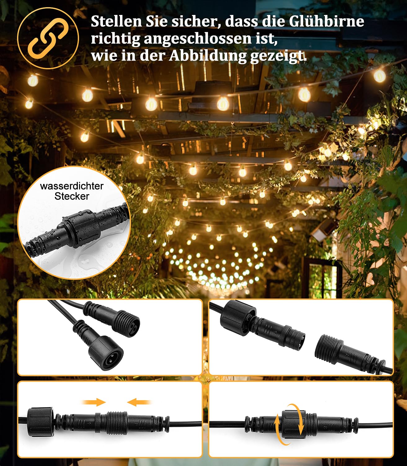 Vanranger Catena Luci da Esterno Giardino - G40 100Ft IP44 30M LED Lampadine Esterno Filo Lucine da Esterno Giardino 30 Metri Luce Catena Luminosa